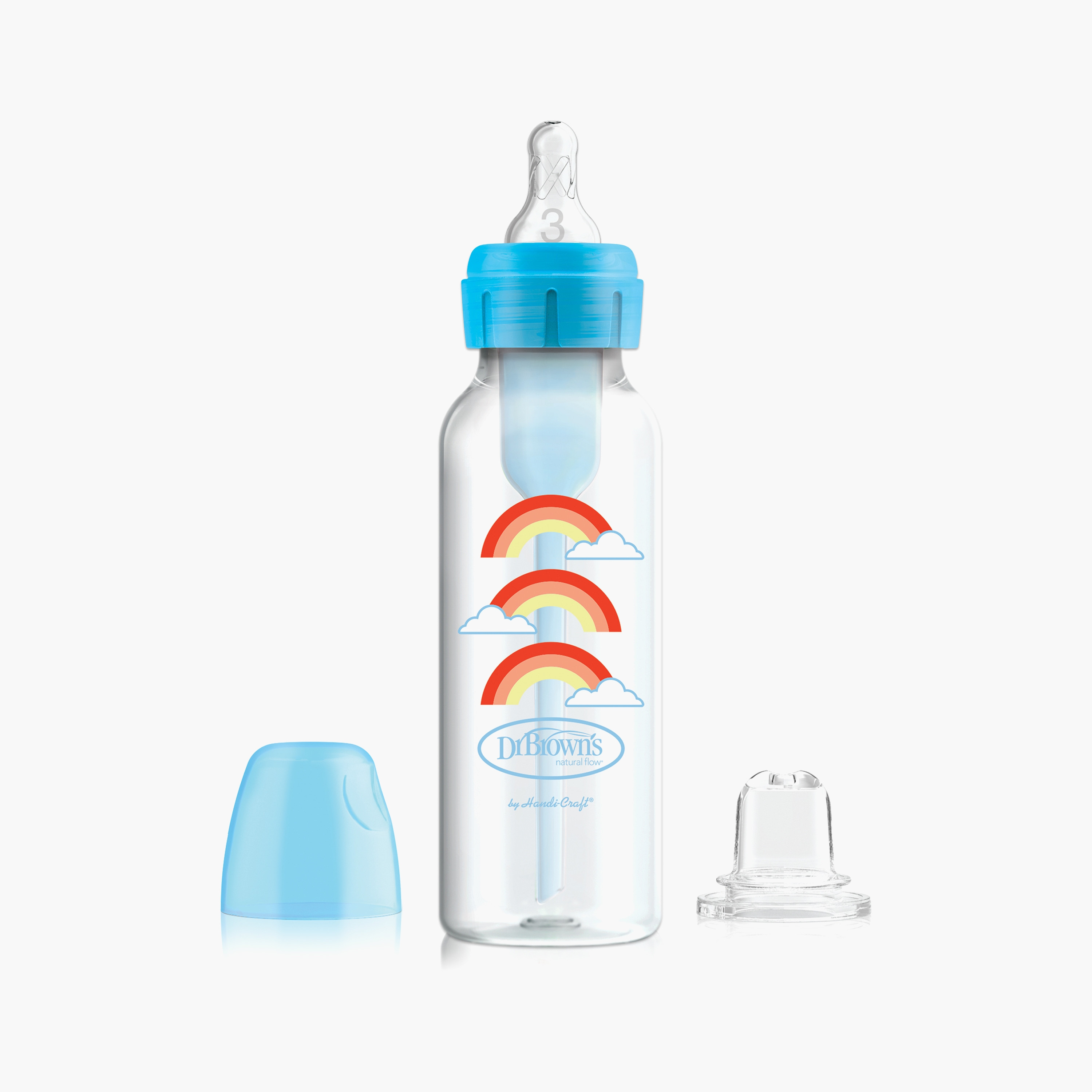 Dr. Brown's Narrow Options+ Feeding Bottle Kit, Rainbows, Blue, 250 ml-baby-feeding-feedingbottles-bottlesandteats-image-1