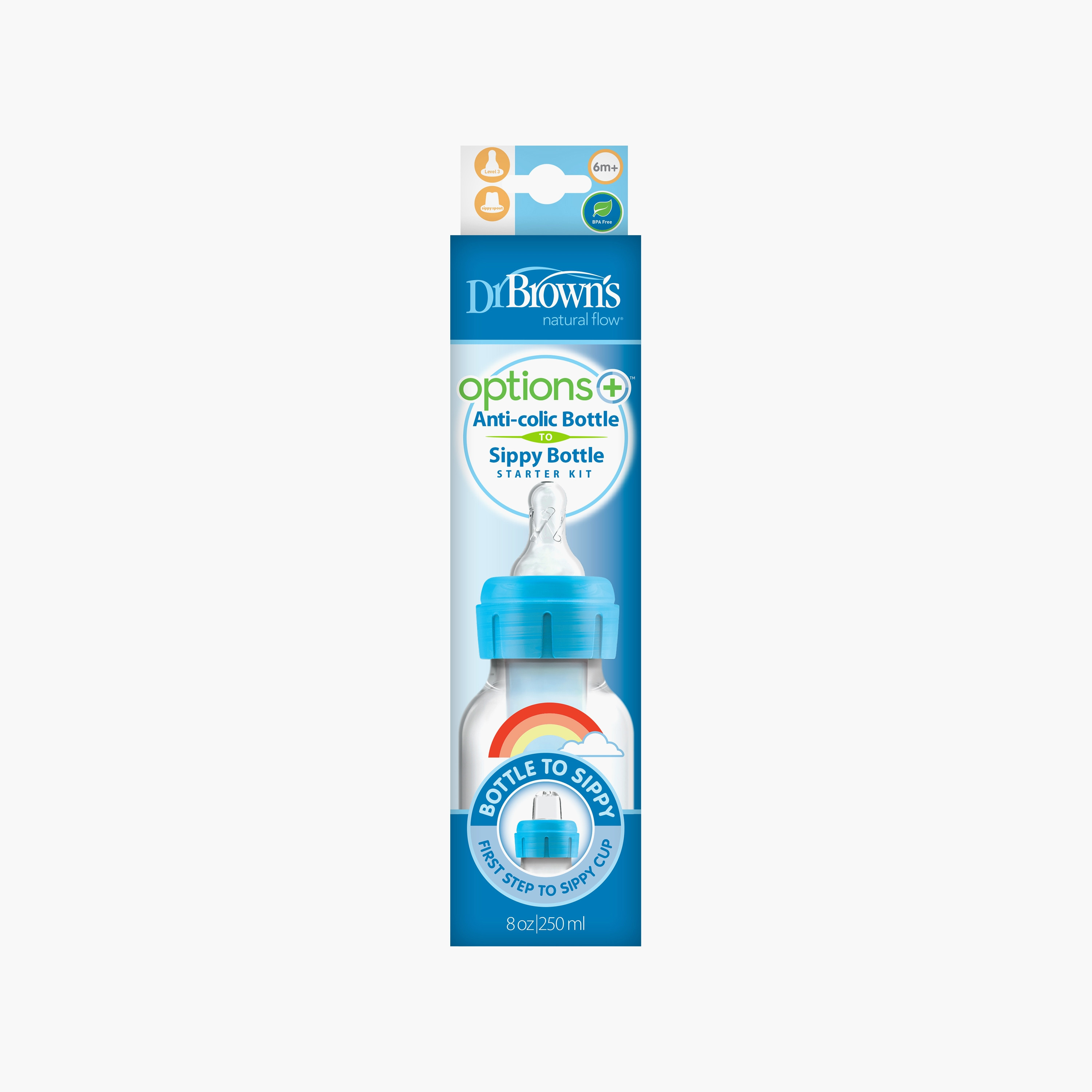 Dr. Brown's Narrow Options+ Feeding Bottle Kit, Rainbows, Blue, 250 ml-baby-feeding-feedingbottles-bottlesandteats-image-3
