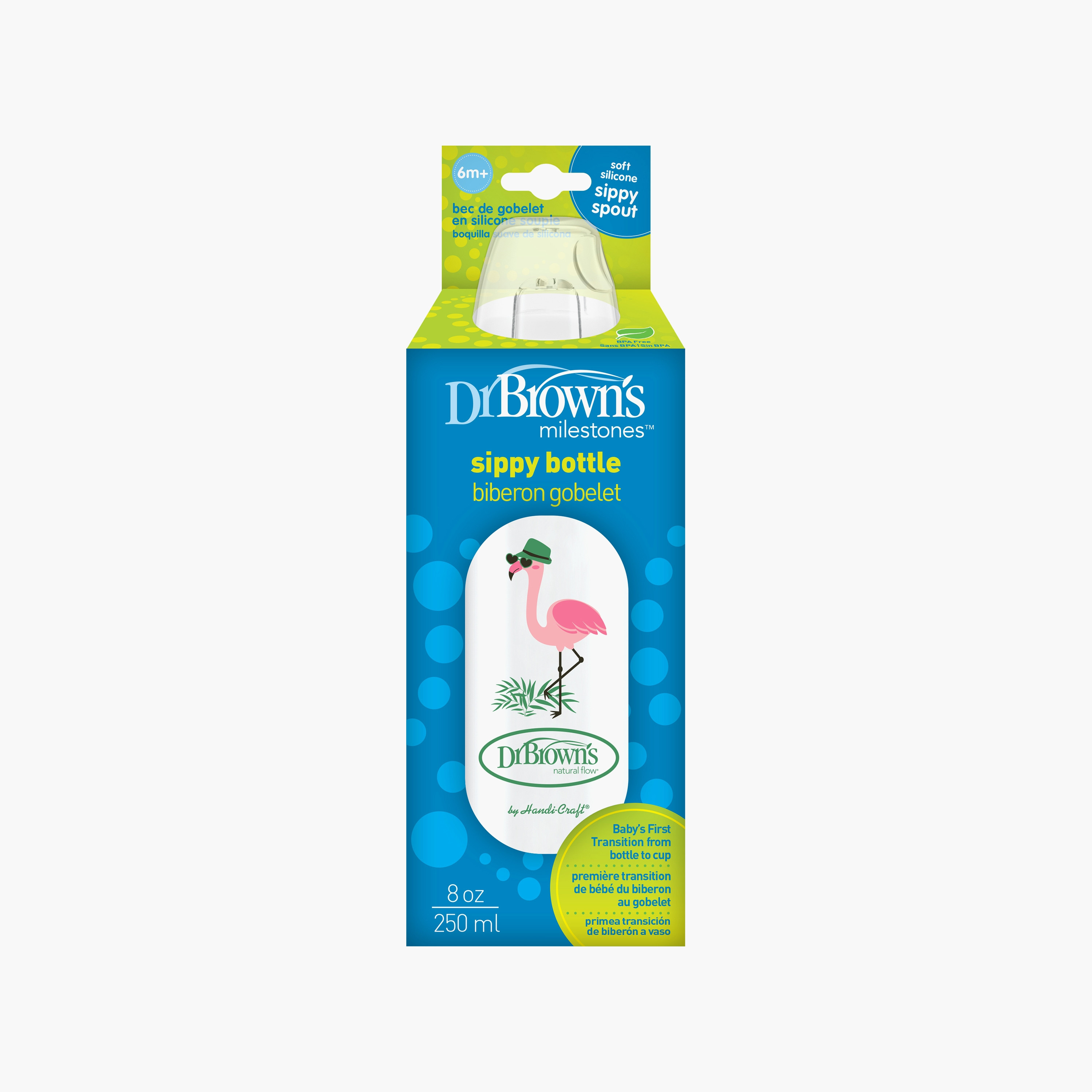 Dr. Brown's Narrow Sippy Spout Bottle, Flamingo, 250 ml-baby-feeding-feedingbottles-bottlesandteats-image-2