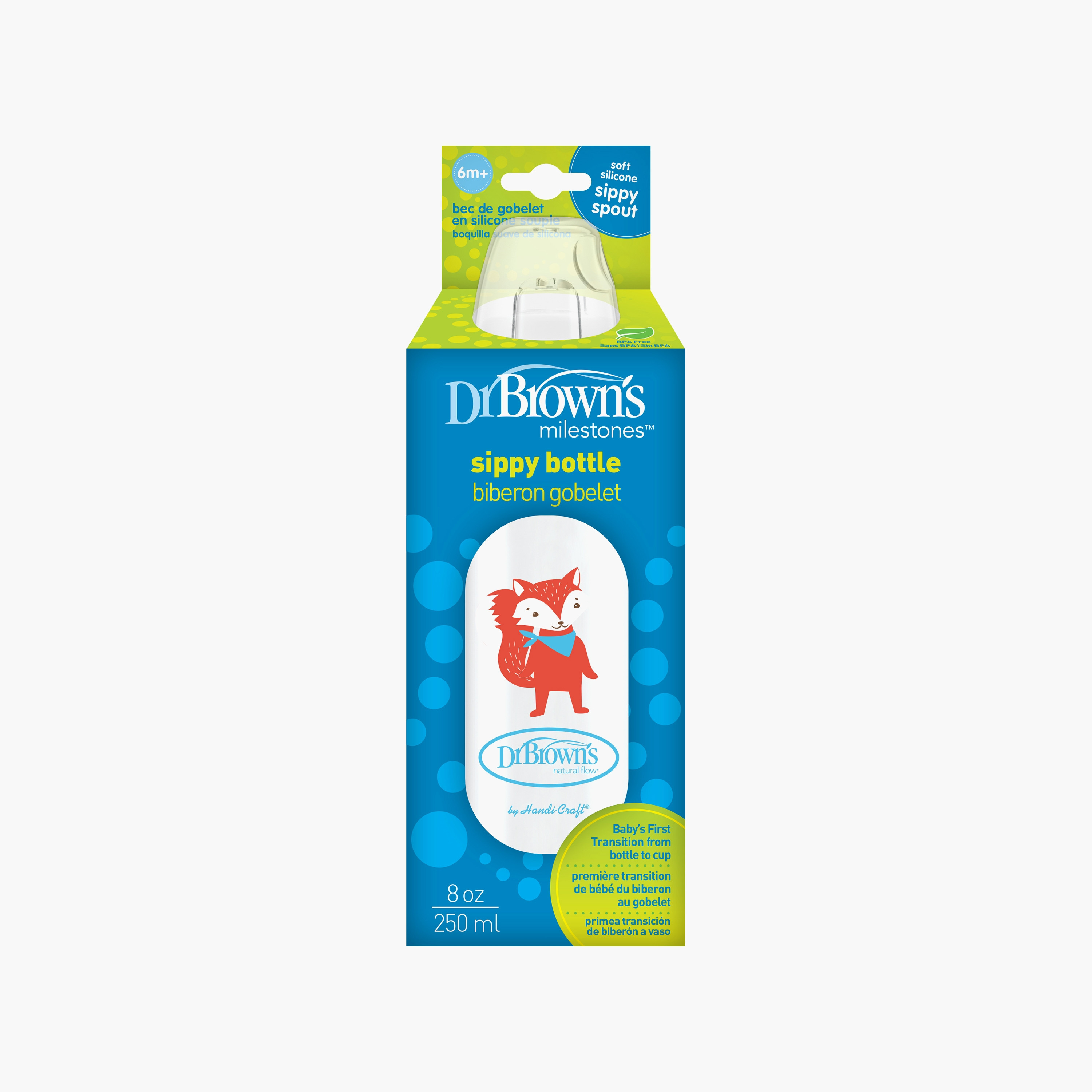 Dr. Brown's Narrow Sippy Spout Bottle, Fox, 250 ml-baby-feeding-feedingbottles-bottlesandteats-image-2