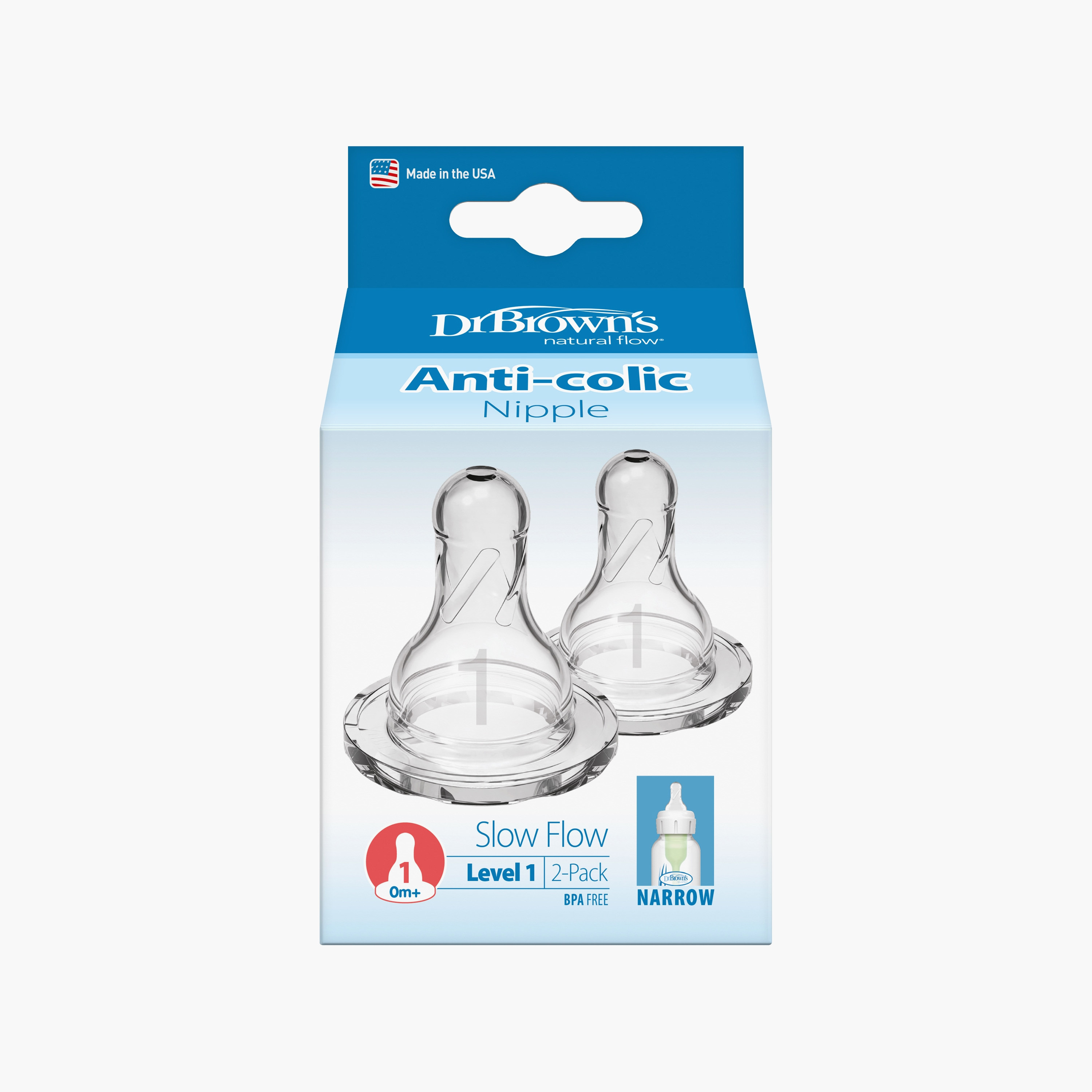 Dr. Brown's 2-Piece Silicone Narrow Nipples, Level 1-baby-feeding-feedingbottles-bottlesandteats-image-1