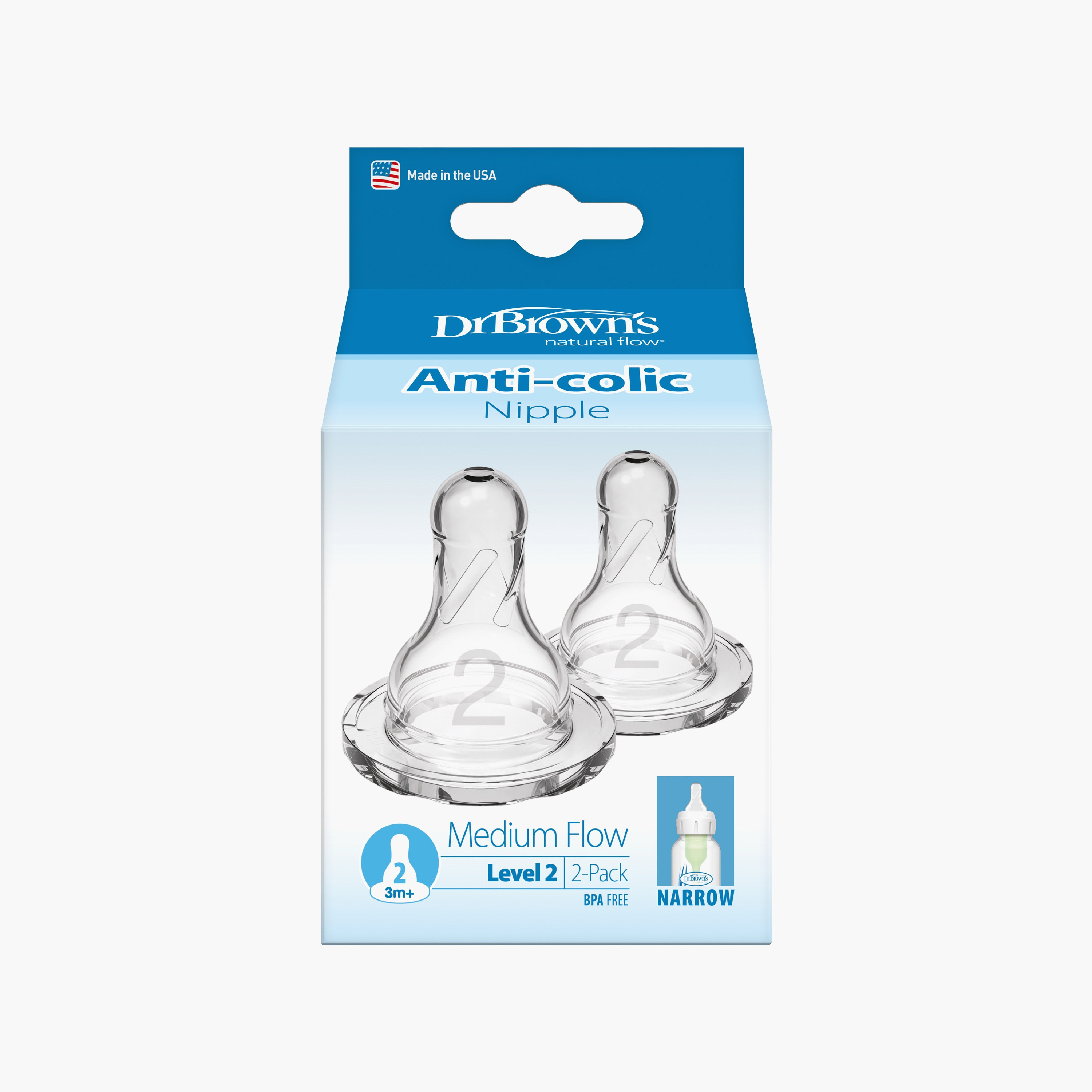 Dr. Brown's 2-Piece Silicone Narrow Nipples, Level 2-baby-feeding-feedingbottles-bottlesandteats-image-1