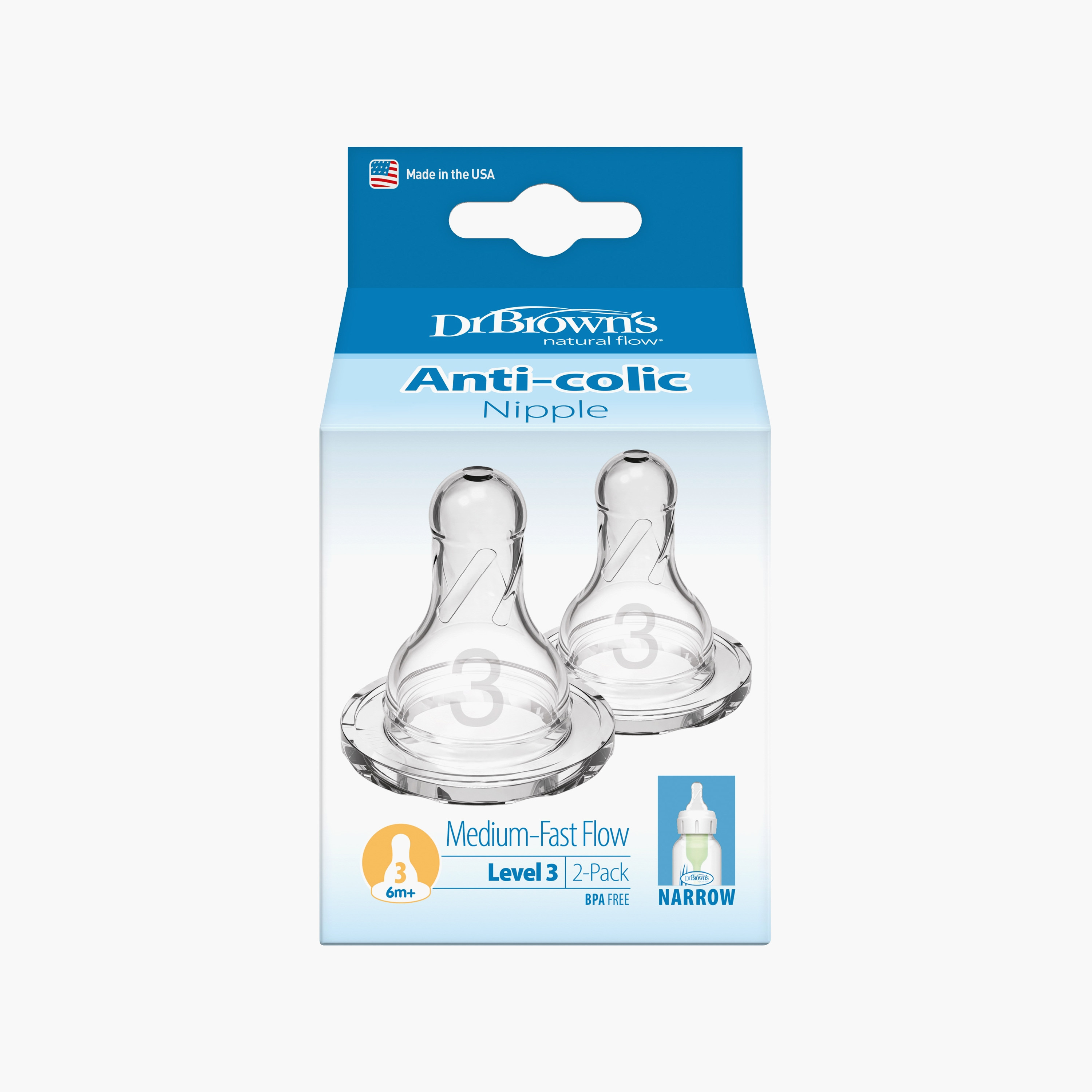 Dr. Brown's 2-Piece Silicone Narrow Nipples, Level 3-baby-feeding-feedingbottles-bottlesandteats-image-1