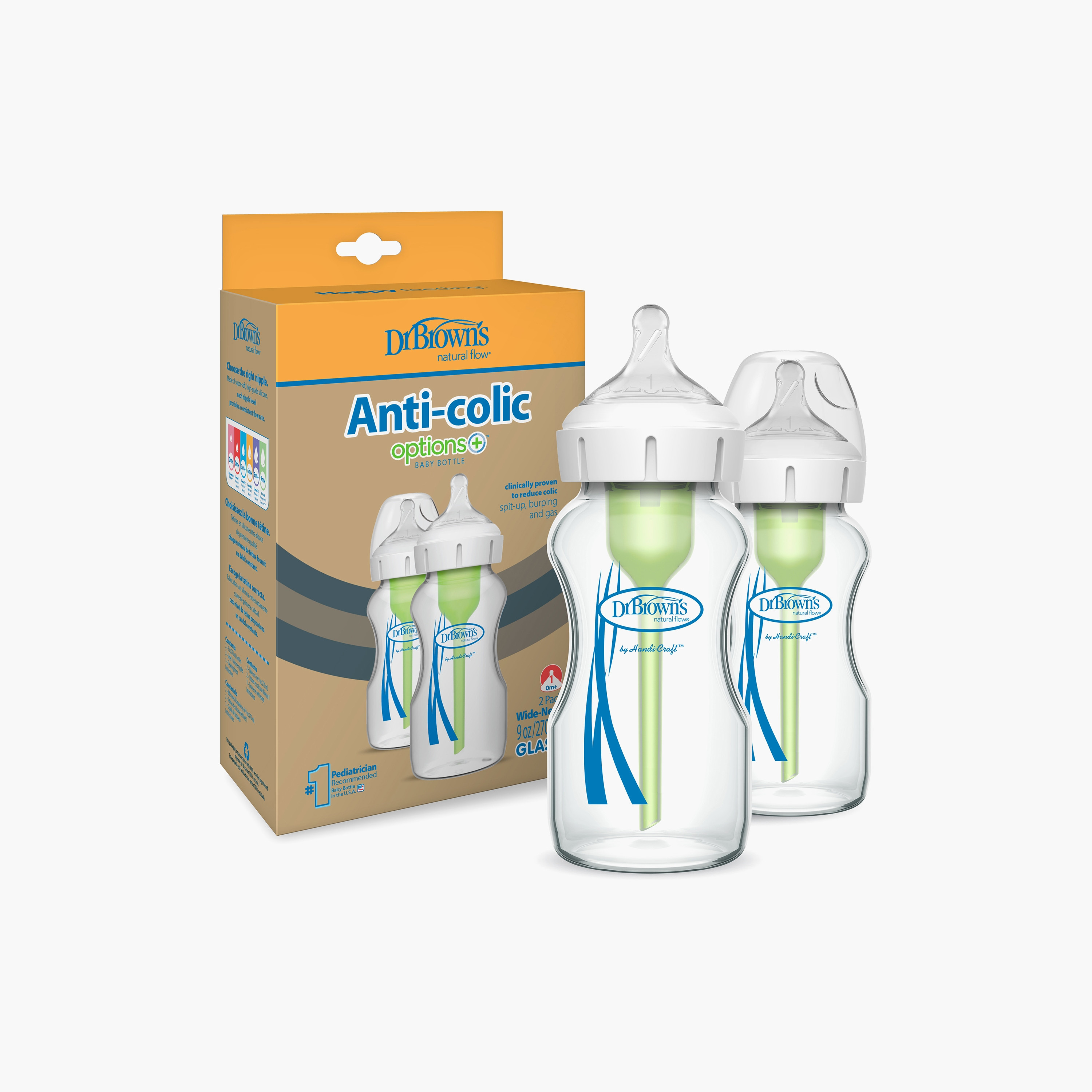 Dr. Brown's 2-Piece Wide Neck Option + Feeding Bottles, 270 ml-baby-feeding-feedingbottles-bottlesandteats-image-1