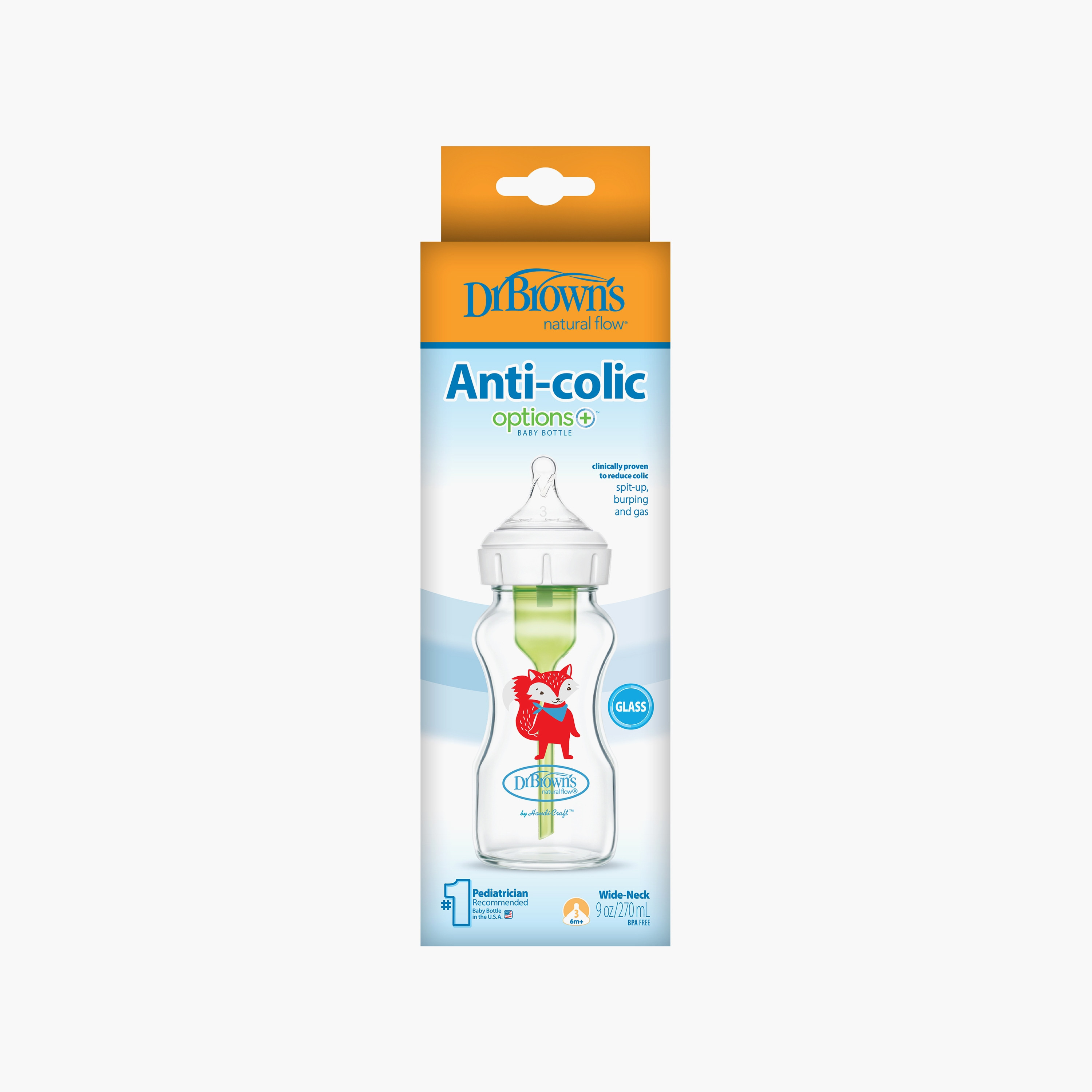 Dr. Brown's Wide Neck Option+ Feeding Bottle with Level 3 Nipple, Fox, 270 ml-baby-feeding-feedingbottles-bottlesandteats-image-2