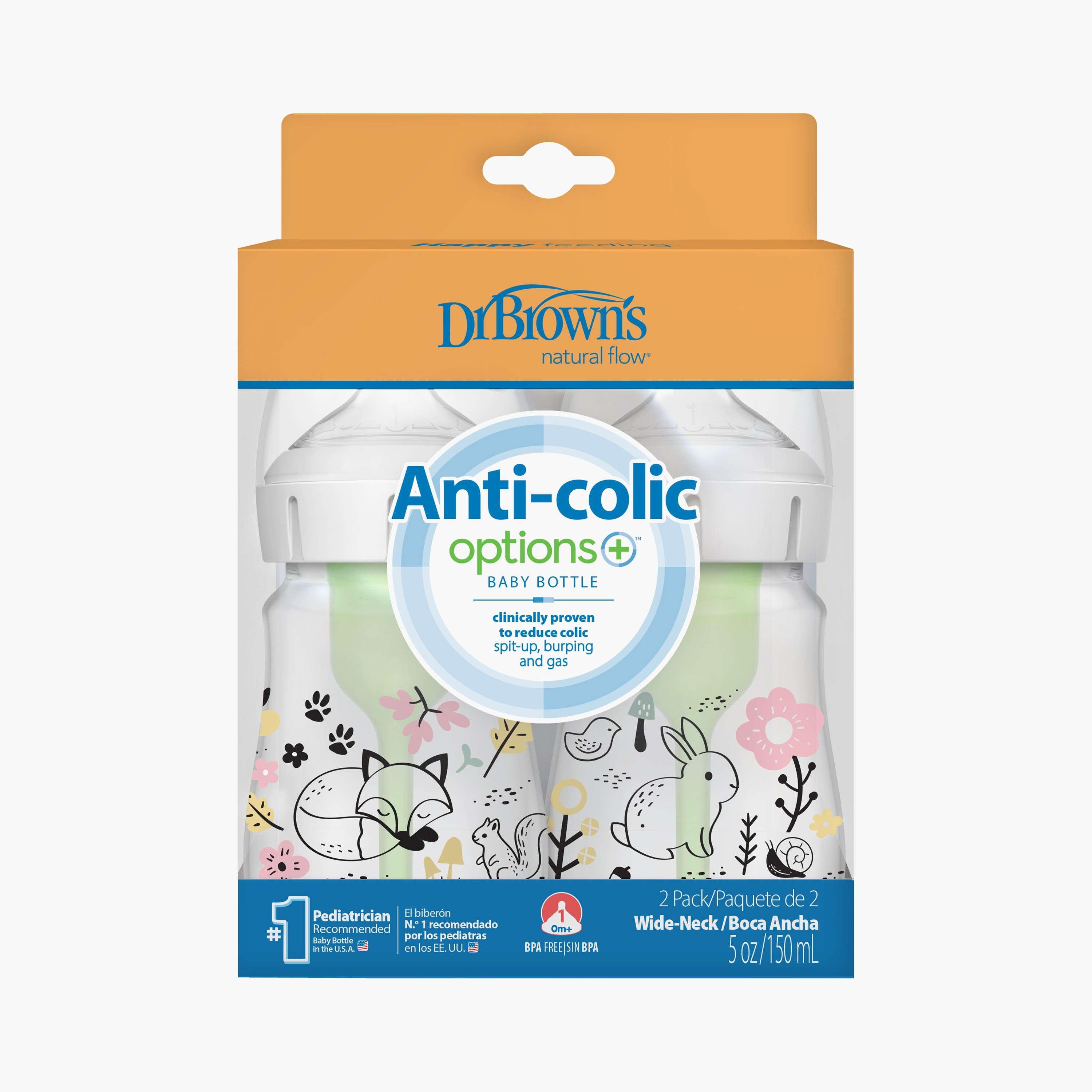Dr. Brown's 2-Piece Wide Neck Anti Colic Options+ Feeding Bottles, Woodland, 150 ml-baby-feeding-feedingbottles-bottlesandteats-image-2