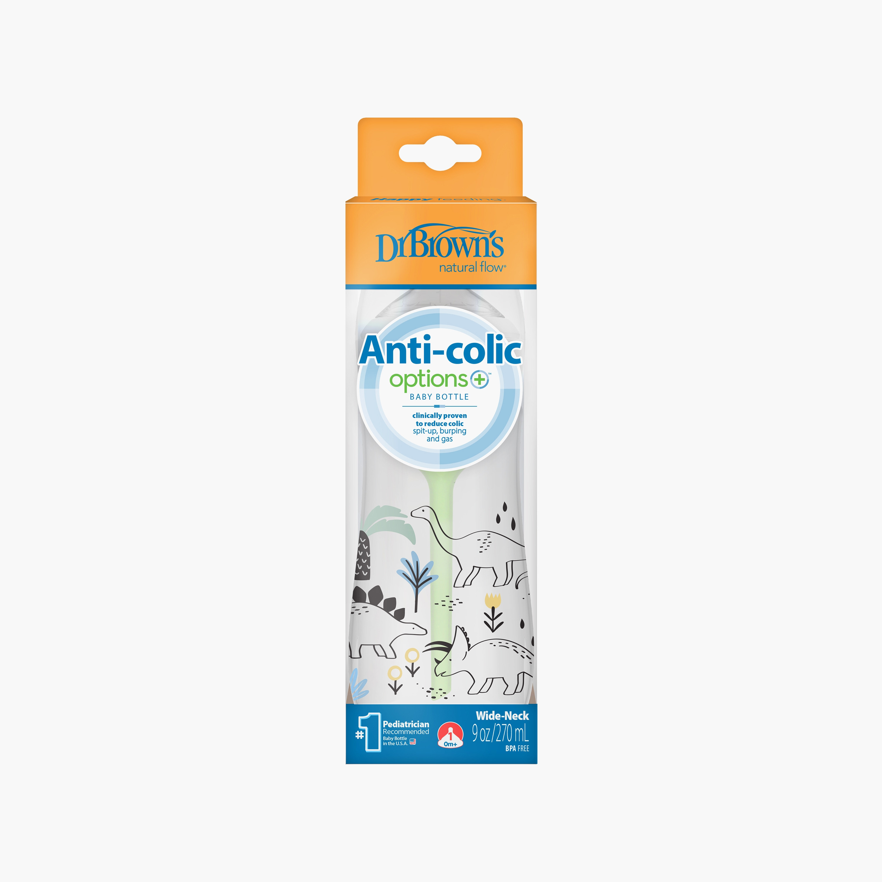 Dr. Brown's 2-Piece Wide Neck Anti Colic Options+ Feeding Bottle, Multi Dinosaurs, 270 ml-baby-feeding-feedingbottles-bottlesandteats-image-2