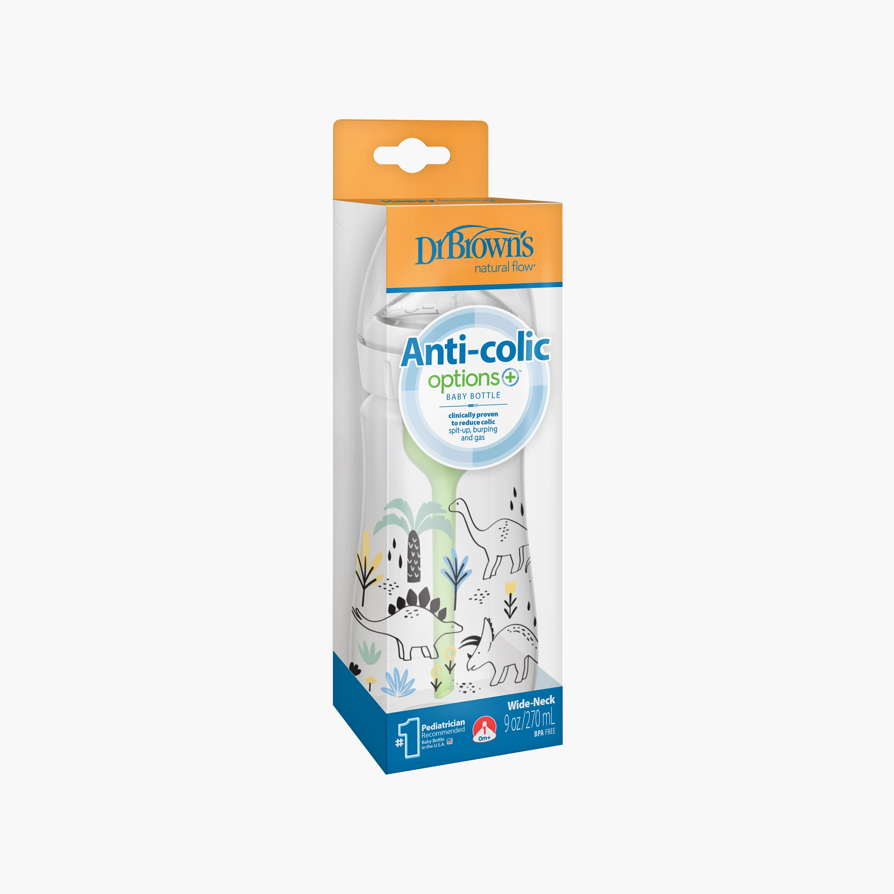 Dr. Brown's 2-Piece Wide Neck Anti Colic Options+ Feeding Bottle, Multi Dinosaurs, 270 ml-baby-feeding-feedingbottles-bottlesandteats-image-3