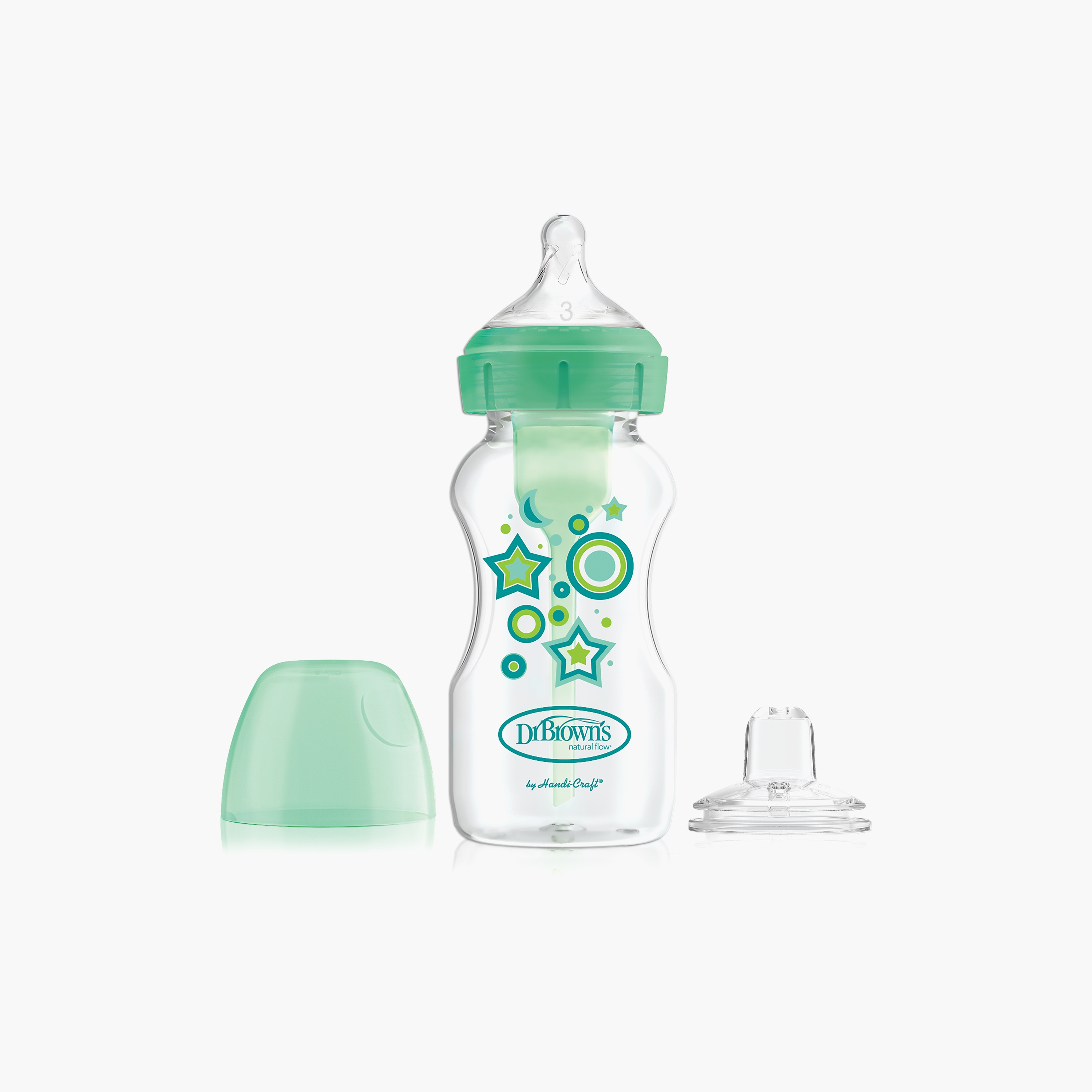 Dr. Brown's Wide Neck Option+ Feeding Bottle with Sippy Spout & Level 3 Nipple, Green 270 ml-baby-feeding-feedingbottles-bottlesandteats-image-1