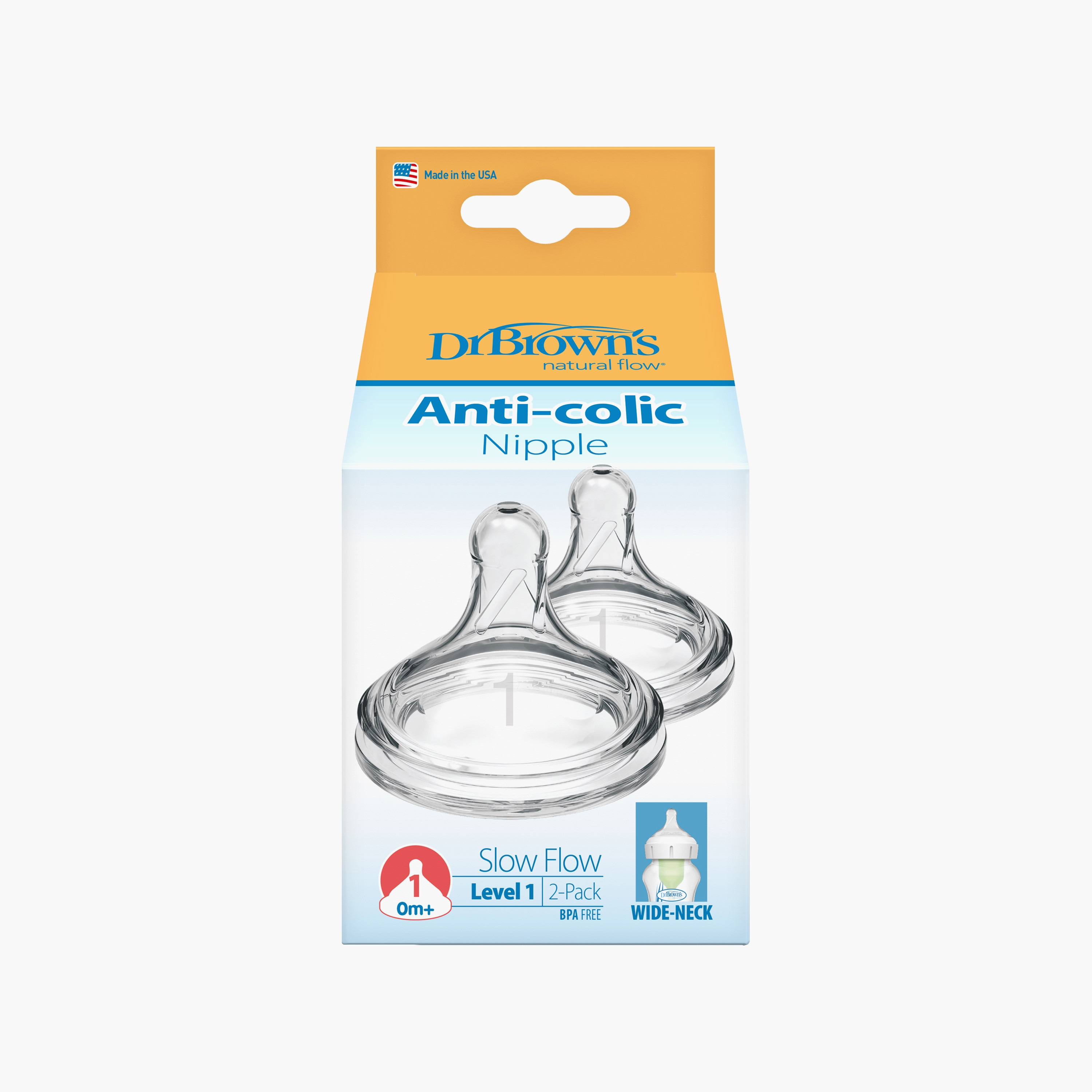 Dr. Brown's 2-Piece Wide Neck Silicone Options+ Nipples, Level 1-baby-feeding-feedingbottles-bottlesandteats-image-1