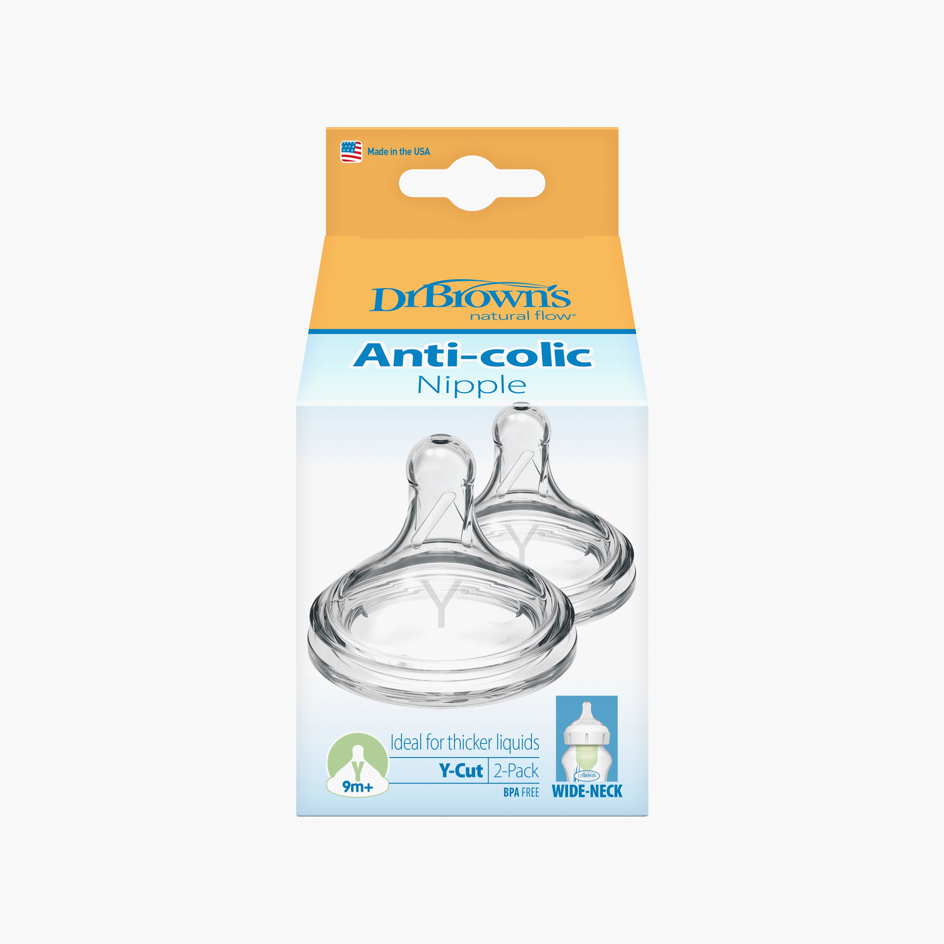 Dr. Brown's 2-Piece Y-Cut Wide Neck Silicone Options+ Nipples-baby-feeding-feedingbottles-bottlesandteats-image-1