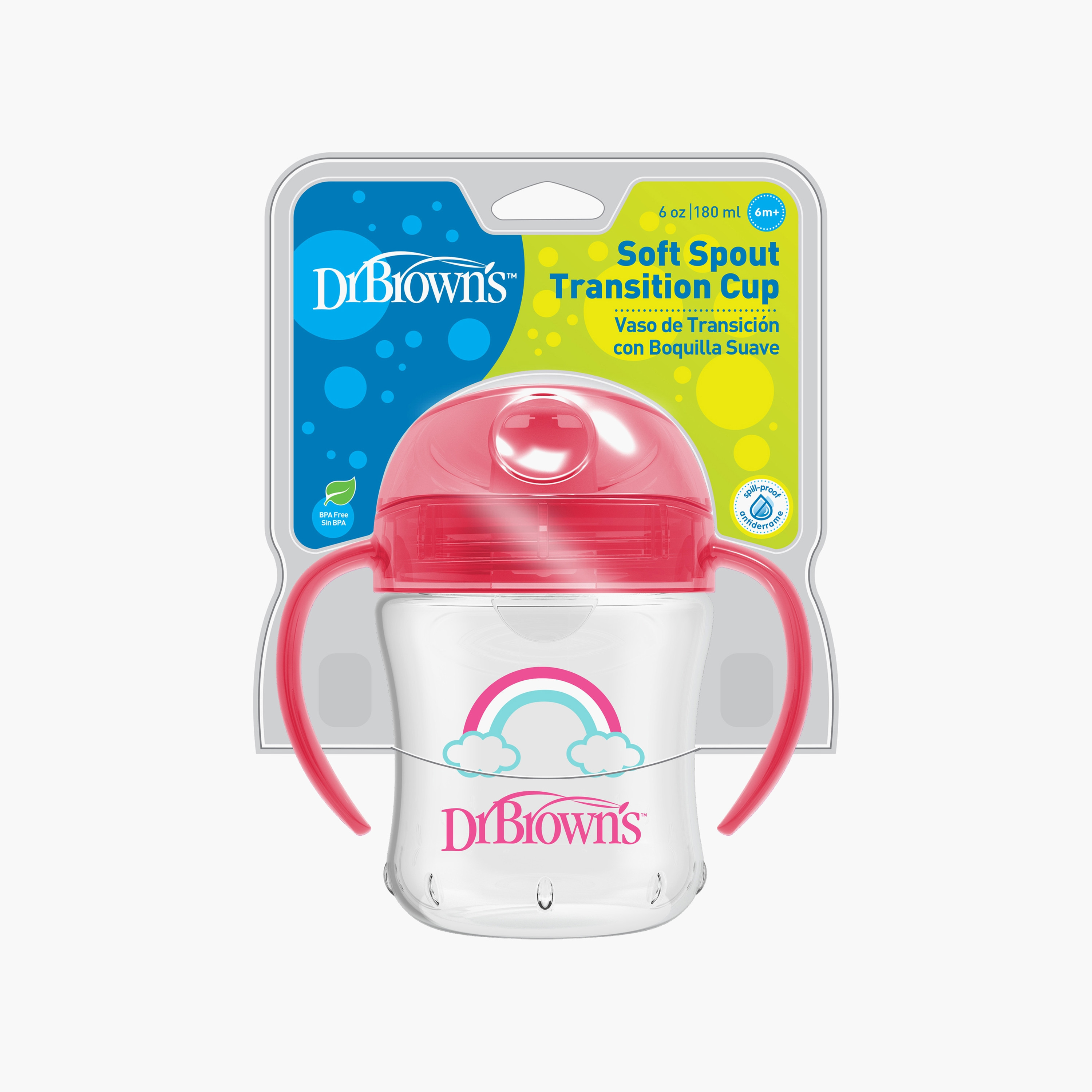Dr. Brown's Soft-Spout Transition Cup with Handle, Pink, 180 ml-baby-feeding-mealtimeessentials-image-4