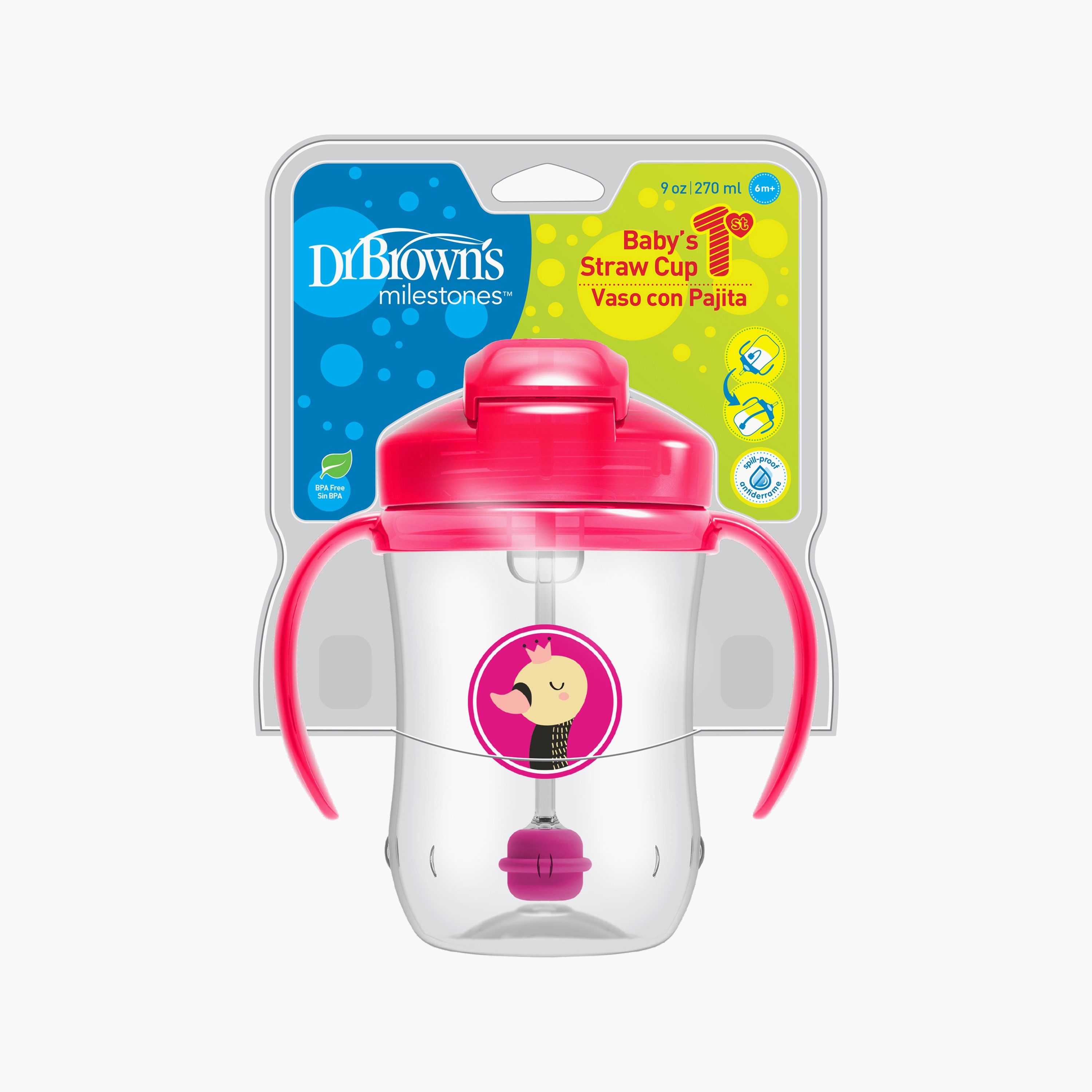 Dr. Brown's First Straw Cup with Handle, Pink, 270 ml-baby-feeding-mealtimeessentials-image-4