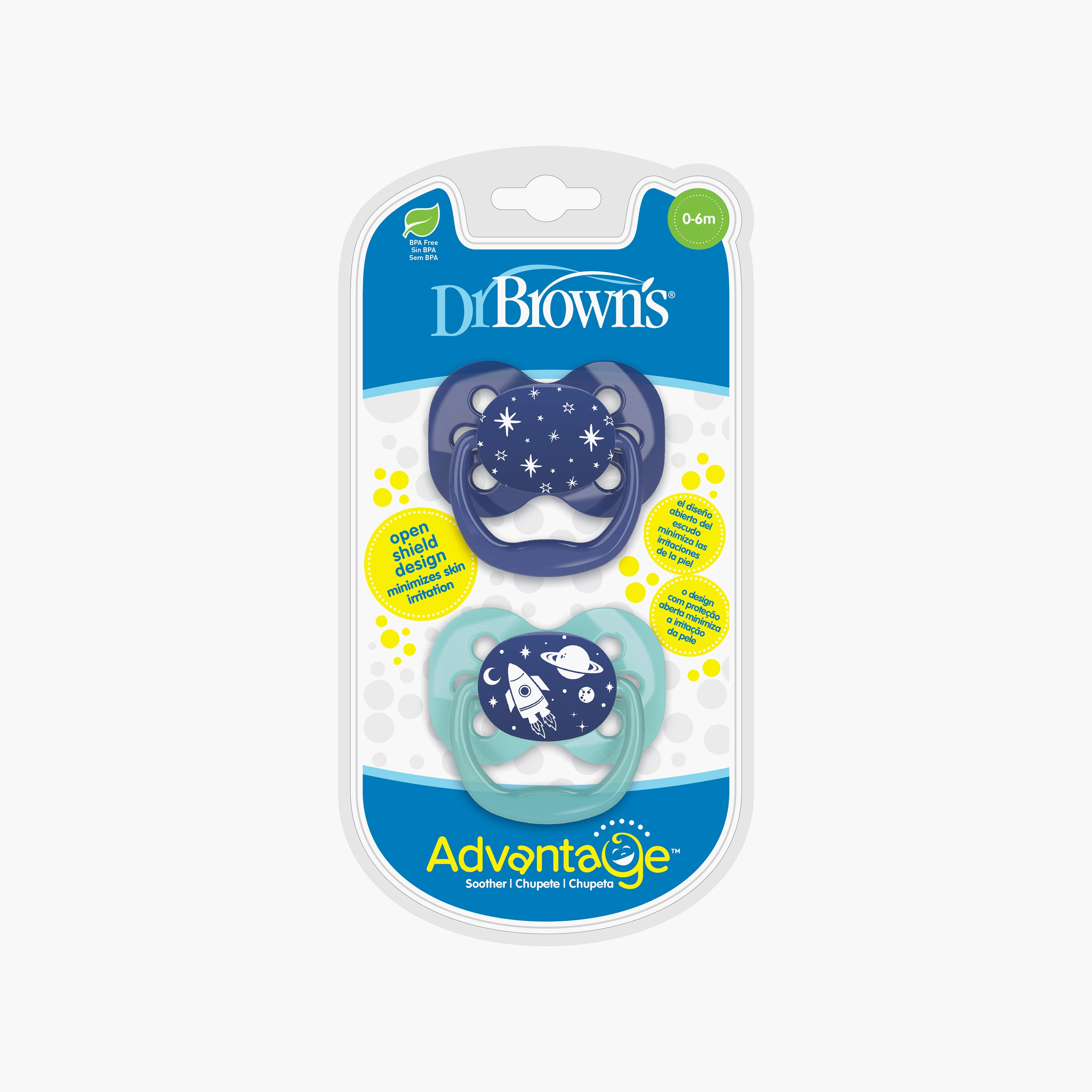 Dr. Brown's 2-Piece Advantage Glow in The Dark Pacifiers, Stage 1, Blue-baby-feeding-pacifiers-image-1
