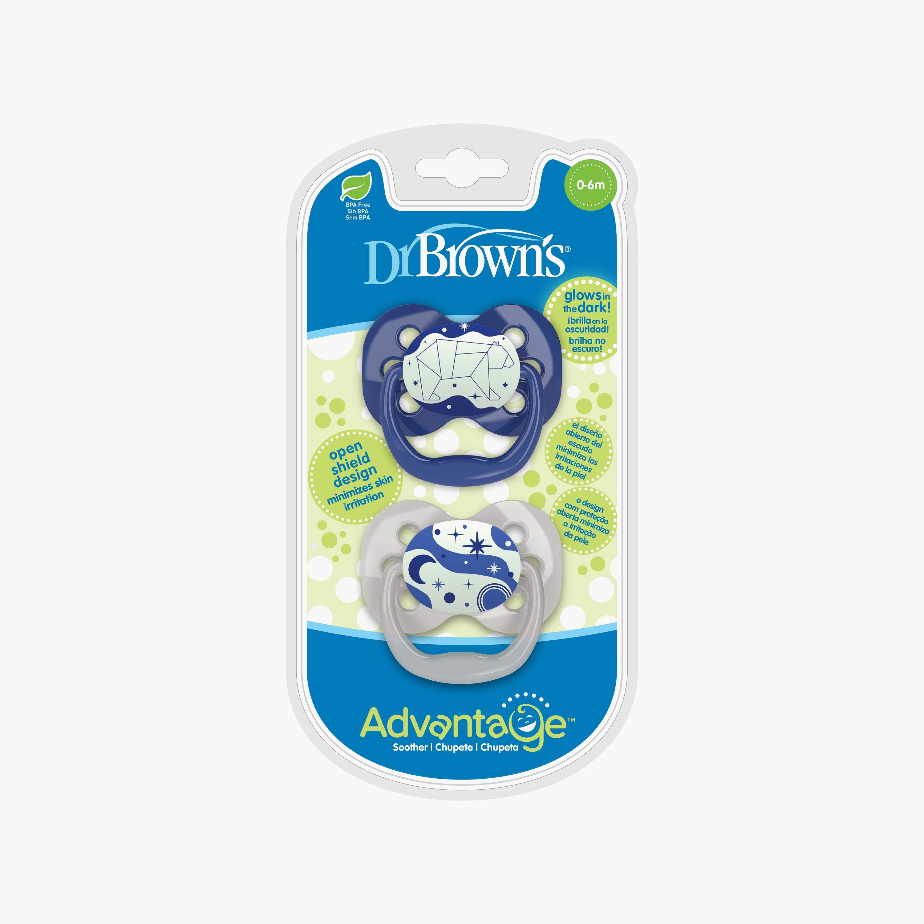 Dr. Brown's 2-Piece Advantage Glow in The Dark Pacifiers, Stage 1, Blue-baby-feeding-pacifiers-image-1