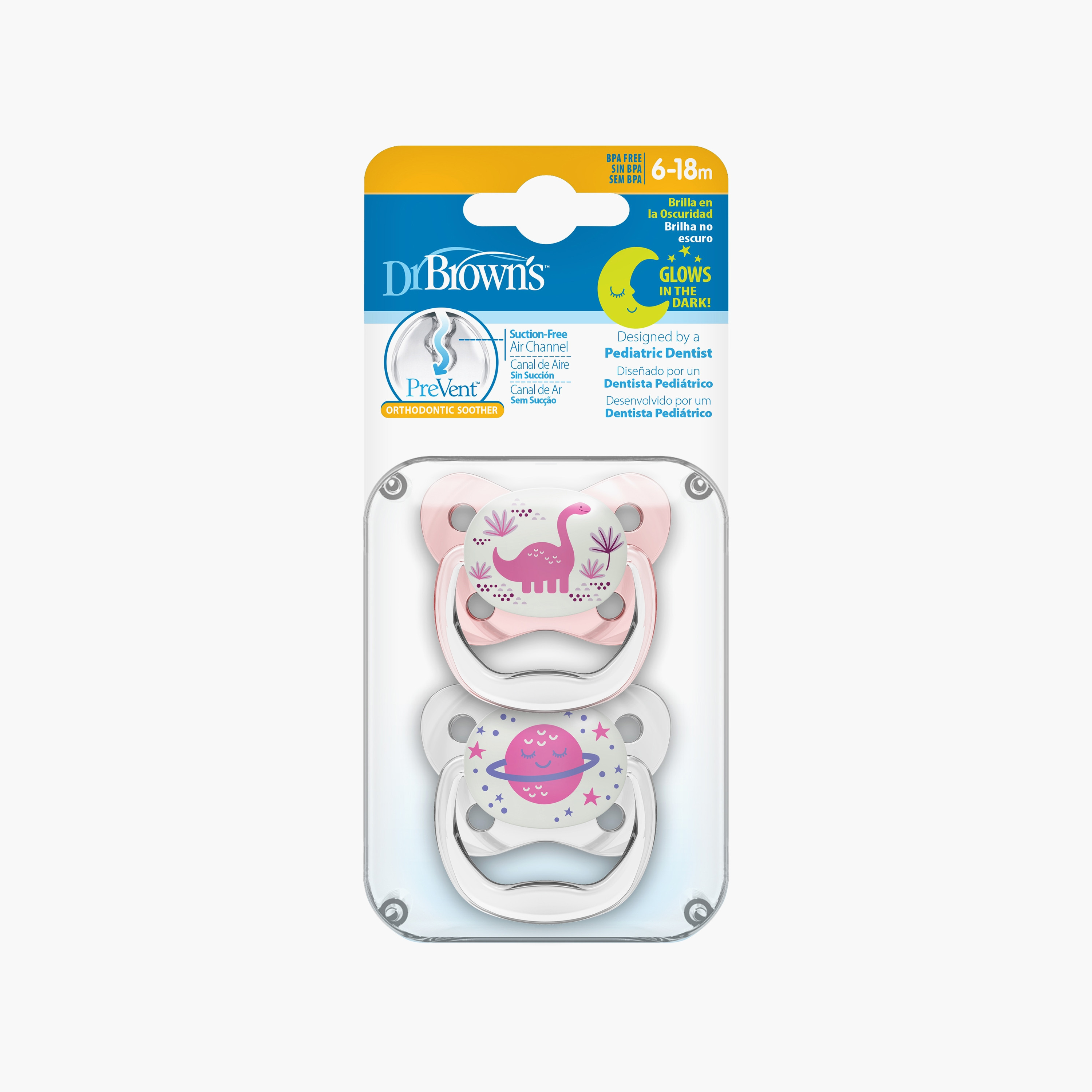 لهايات فراشة متوهجة في الظلام قطعتين من دكتور براونز، المرحلة 2، باللون الوردي-baby-feeding-pacifiers-image-1