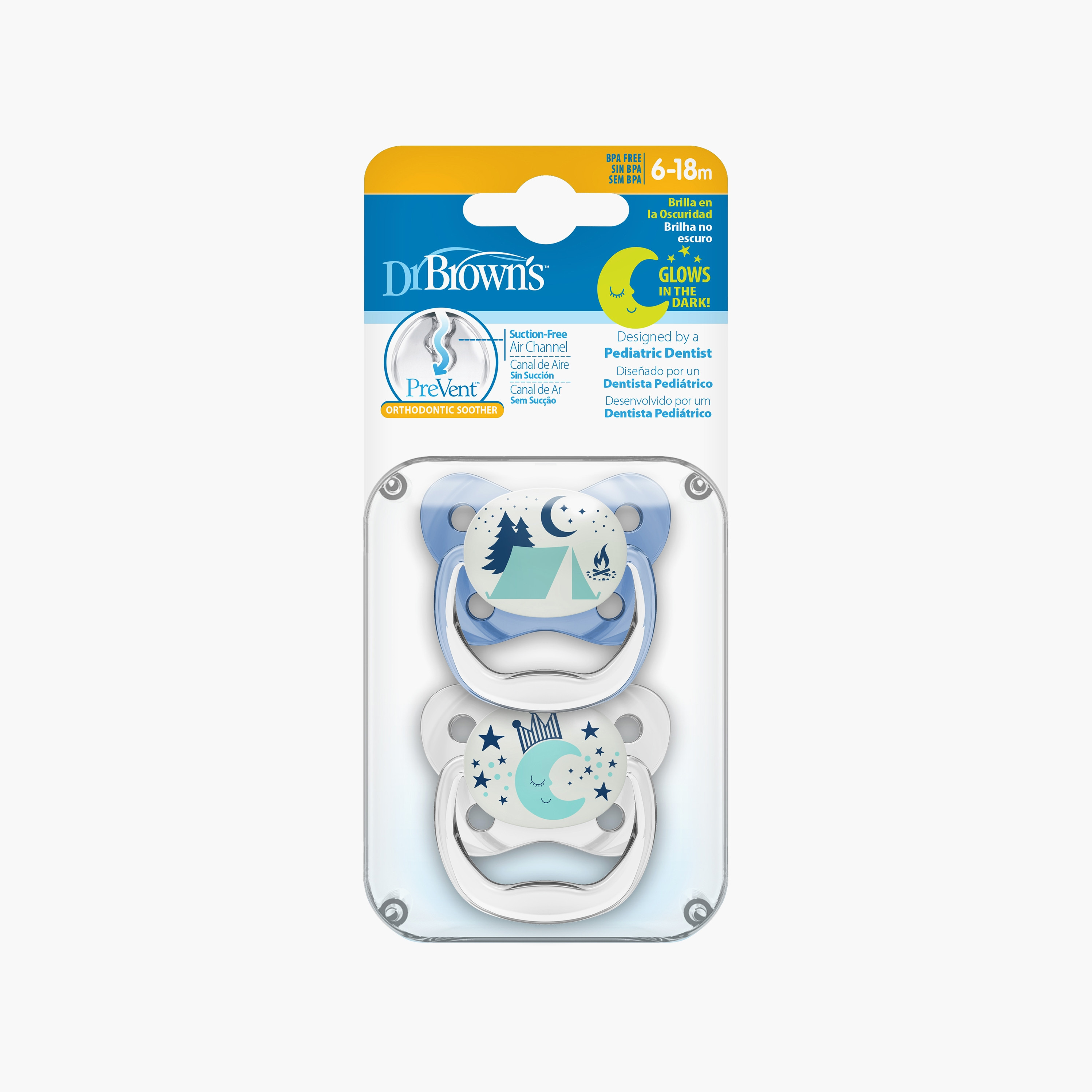 Dr. Brown's 2-Piece Butterfly Glow in The Dark Pacifiers, Stage 2, Blue-baby-feeding-pacifiers-image-1
