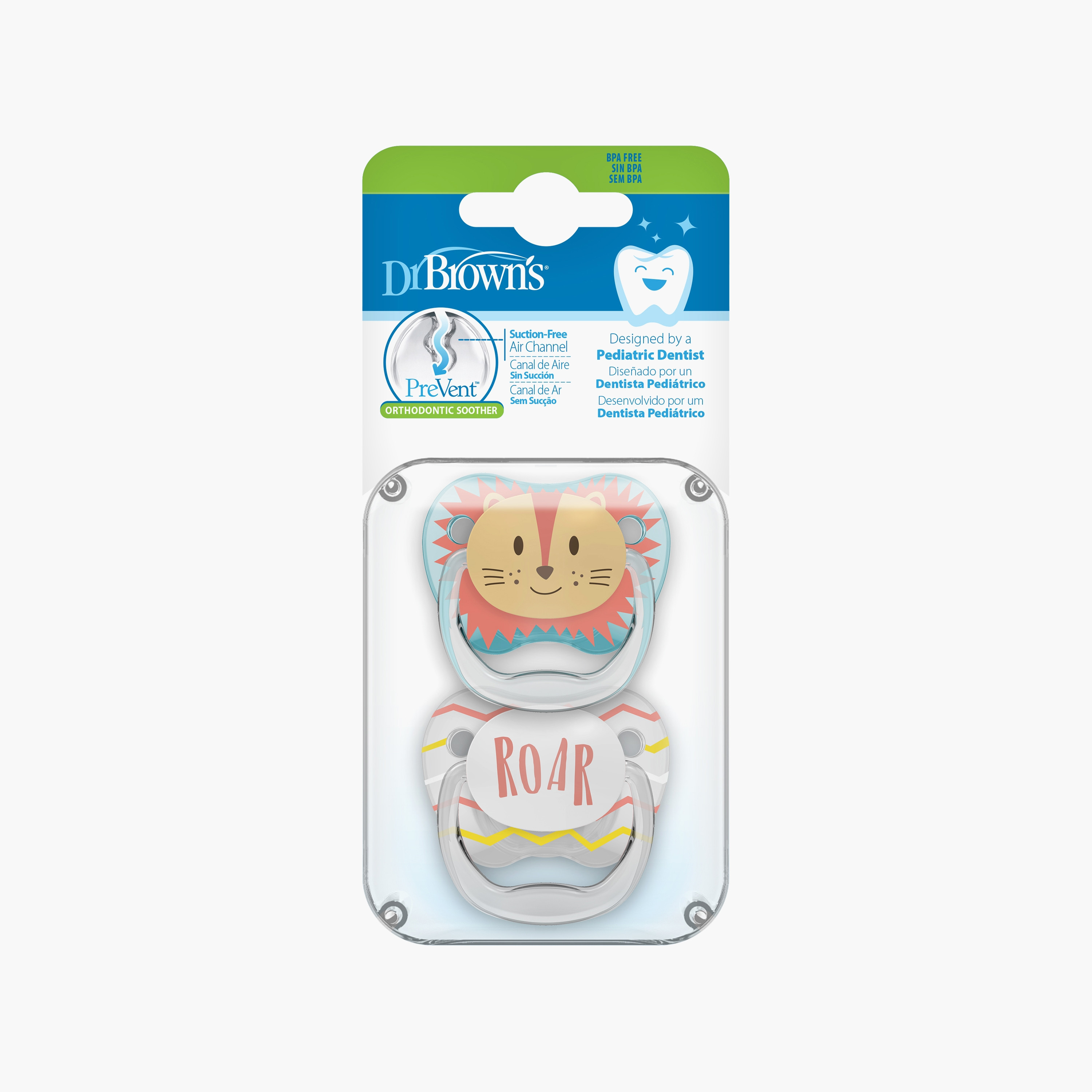 Dr. Brown's 2-Piece Prevent Printed Shield Soothers, Stage 1, Teal & Gray-baby-feeding-pacifiers-image-3