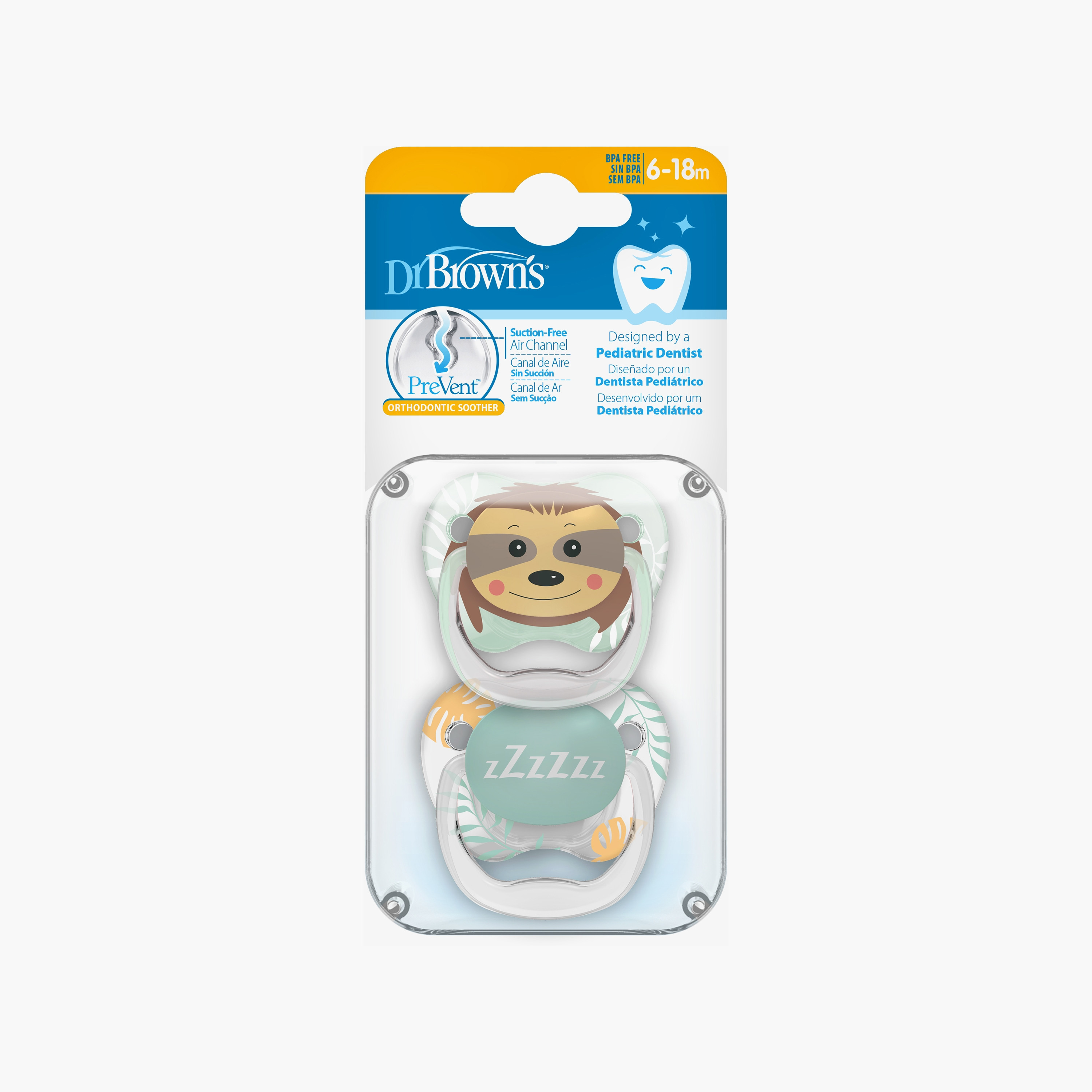 Dr. Brown's 2-Piece Prevent Printed Shield Soothers, Stage 2, Green-baby-feeding-pacifiers-image-3