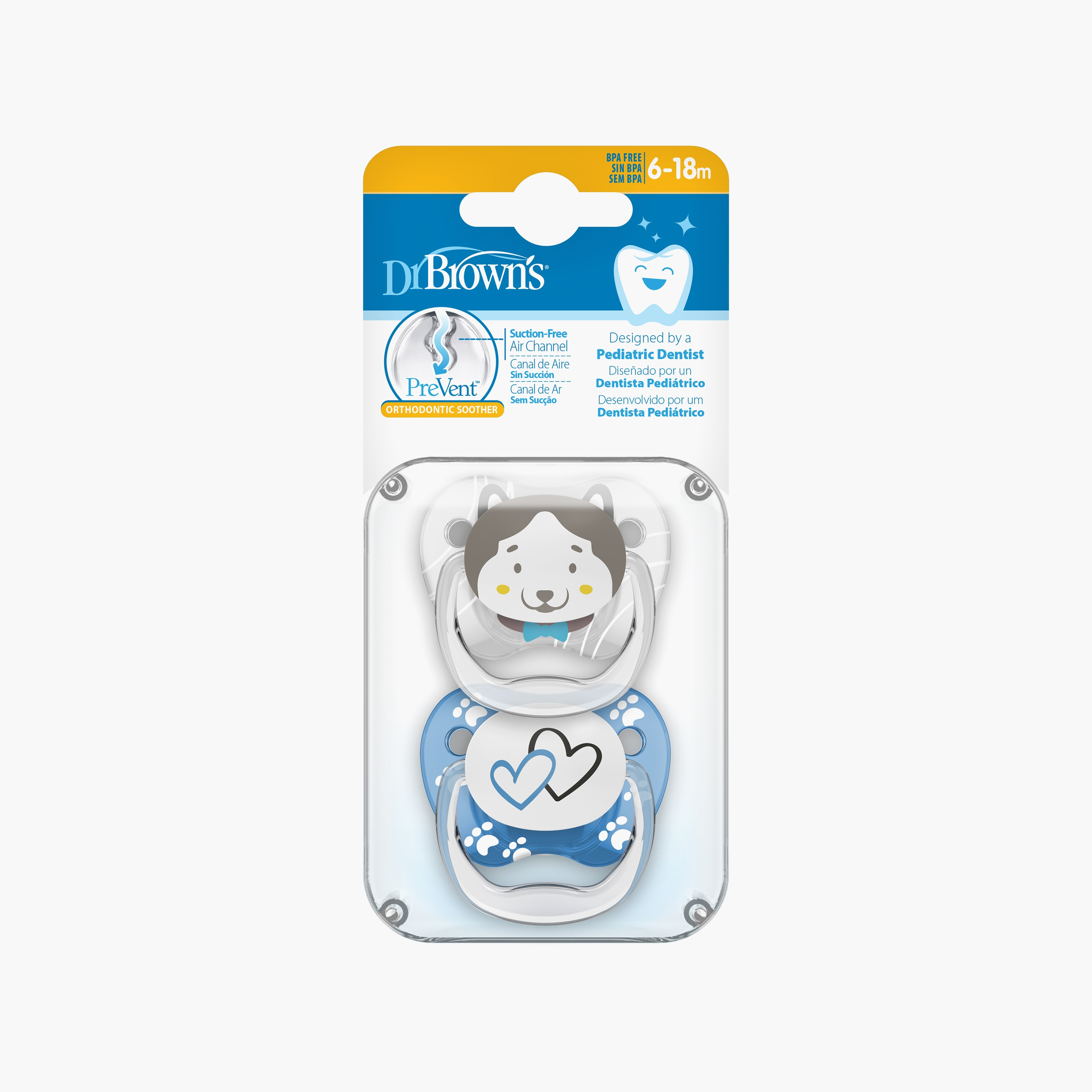 Dr. Brown's 2-Piece Prevent Printed Shield Soothers, Stage 2, Blue-baby-feeding-pacifiers-image-3