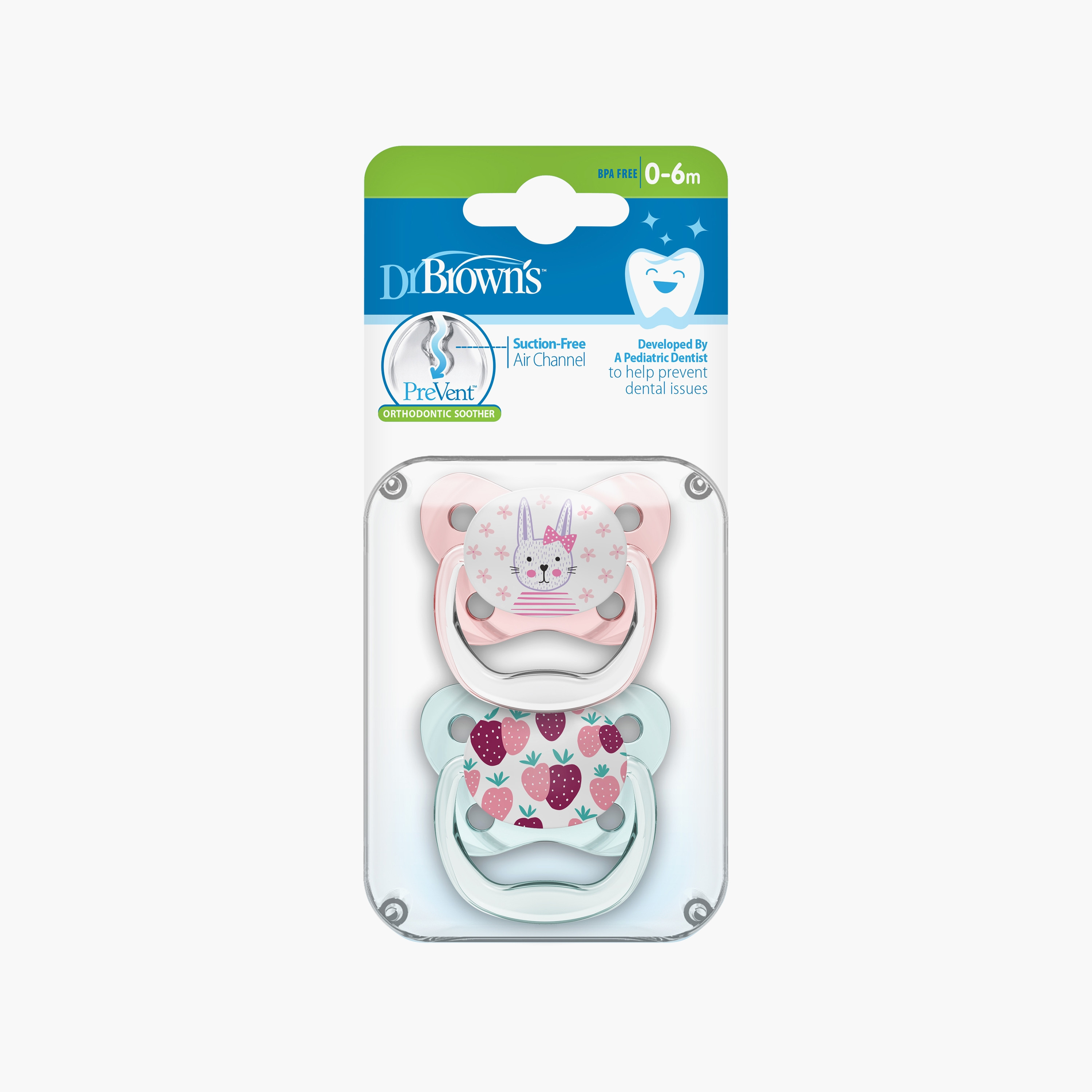 Dr. Brown's 2-Piece Prevent Butterfly Shield Soothers, Stage 1, Pink-baby-feeding-pacifiers-image-1