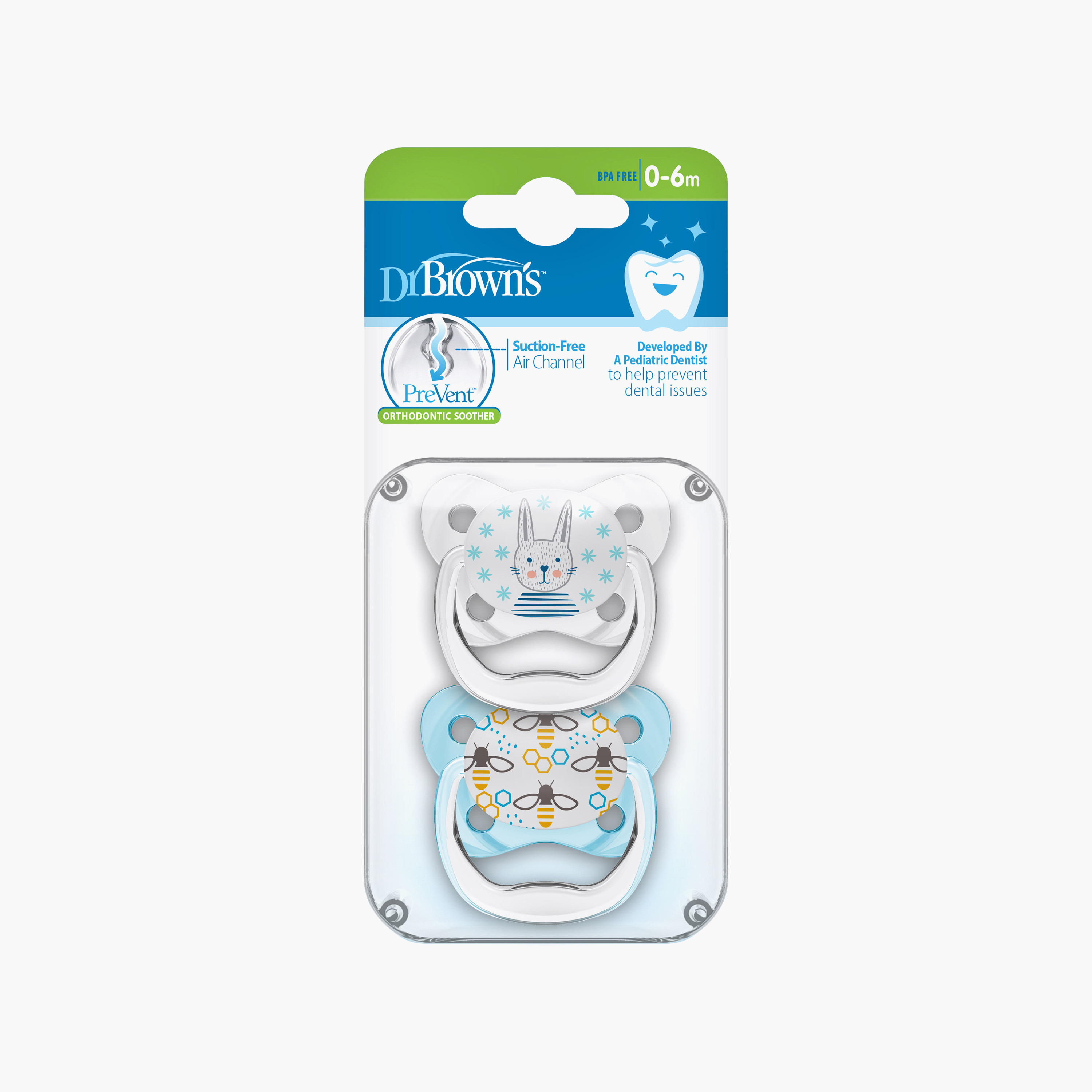 مصاصة أطفال قطعتين من السيليكون النقي 100% المرحلة 1 (0-6 أشهر) من دكتور براونز-baby-feeding-pacifiers-image-5