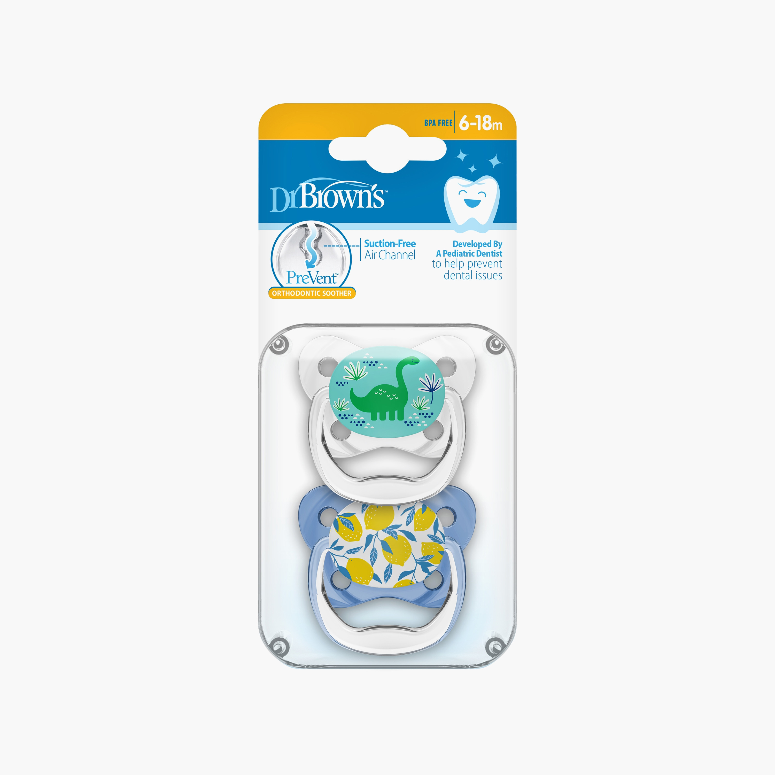 Dr. Brown's 2-Piece Prevent Butterfly Shield Soothers, Stage 3, Blue-baby-feeding-pacifiers-image-1