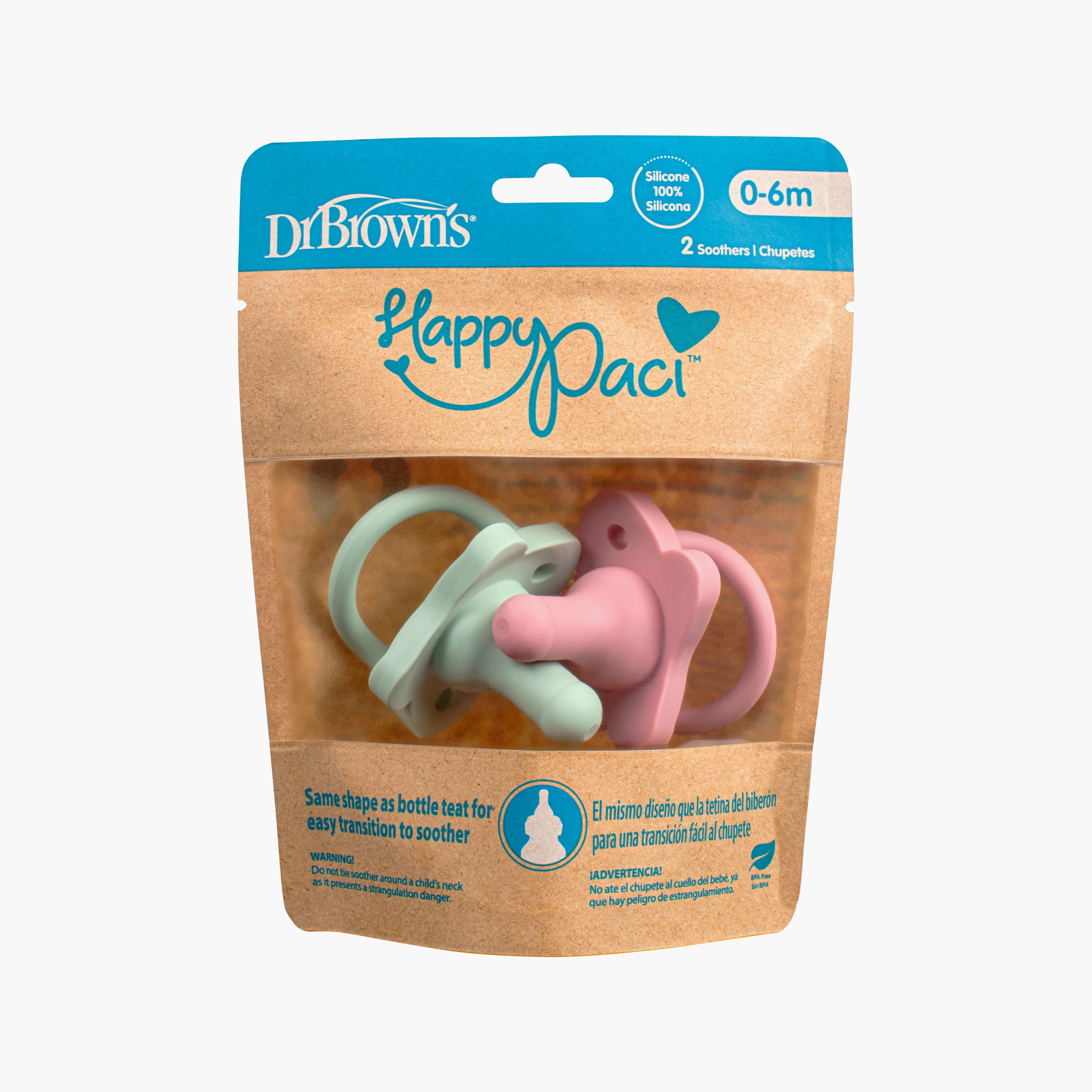 Dr. Brown's 2-Piece HappyPaci Silicone Soothers, Pink & Green, 0-6 Months-baby-feeding-pacifiers-image-3