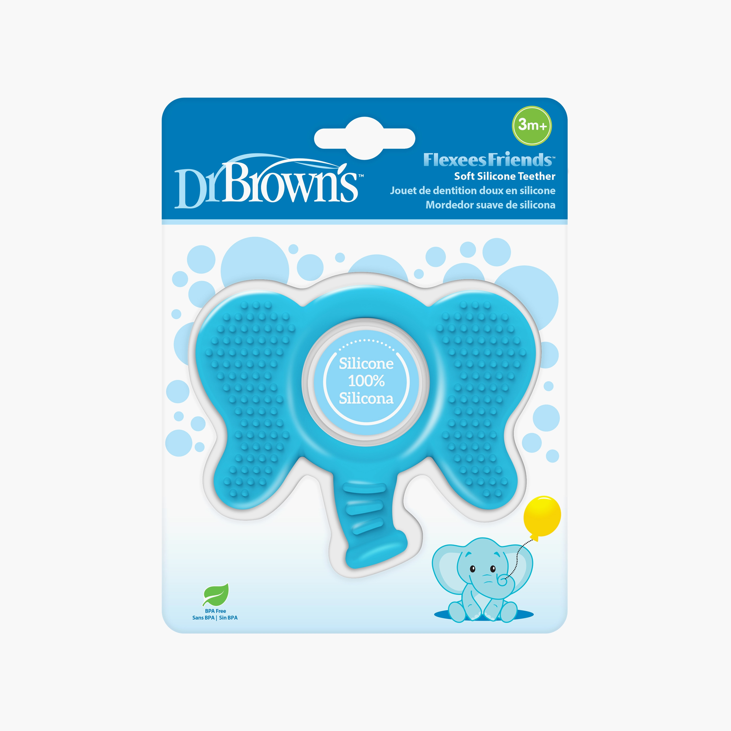 Dr. Brown's Flexees Friends Silicone Teether, Elephant, Blue-baby-feeding-teethers-image-2