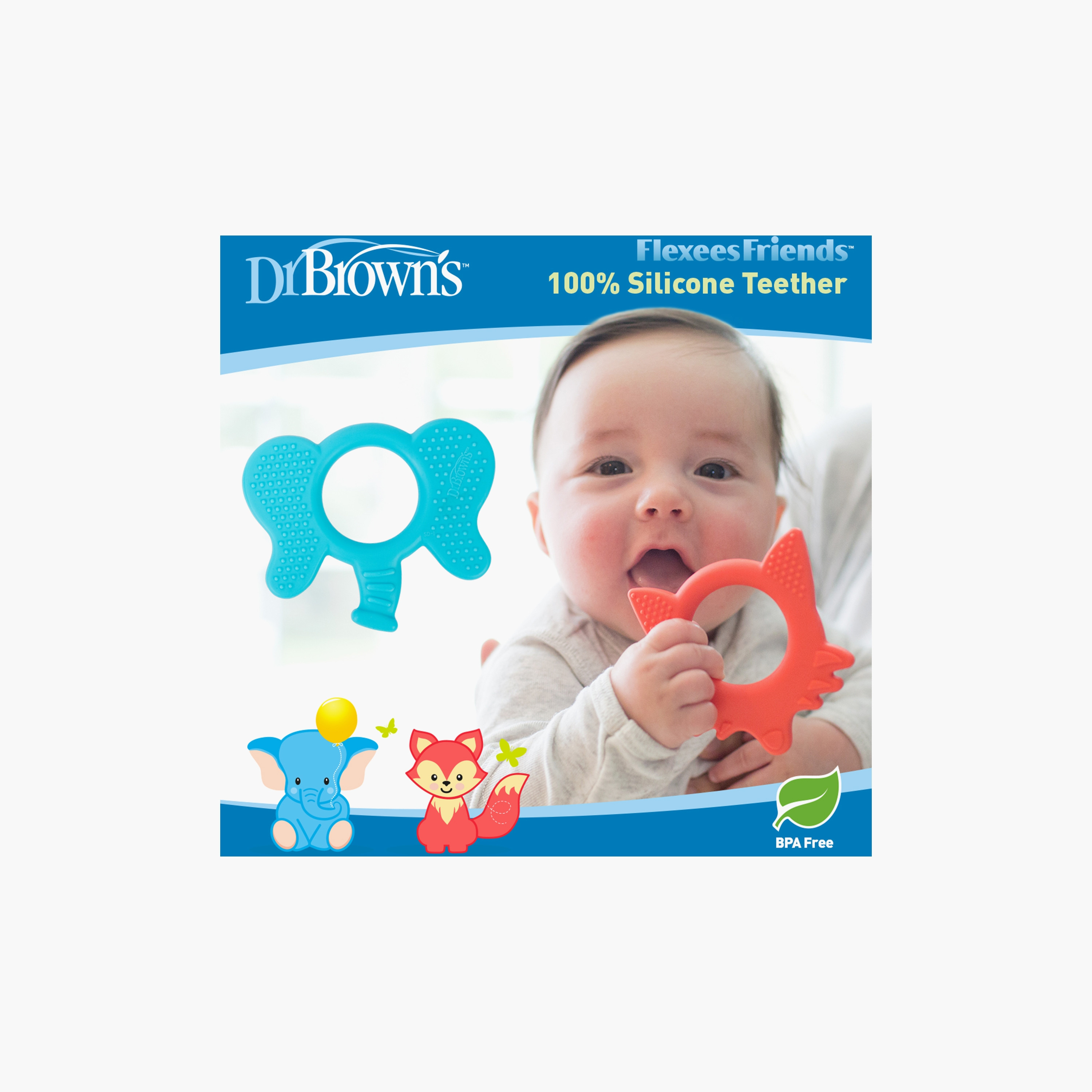 Dr. Brown's Flexees Friends Silicone Teether, Fox, Red-baby-feeding-teethers-image-3