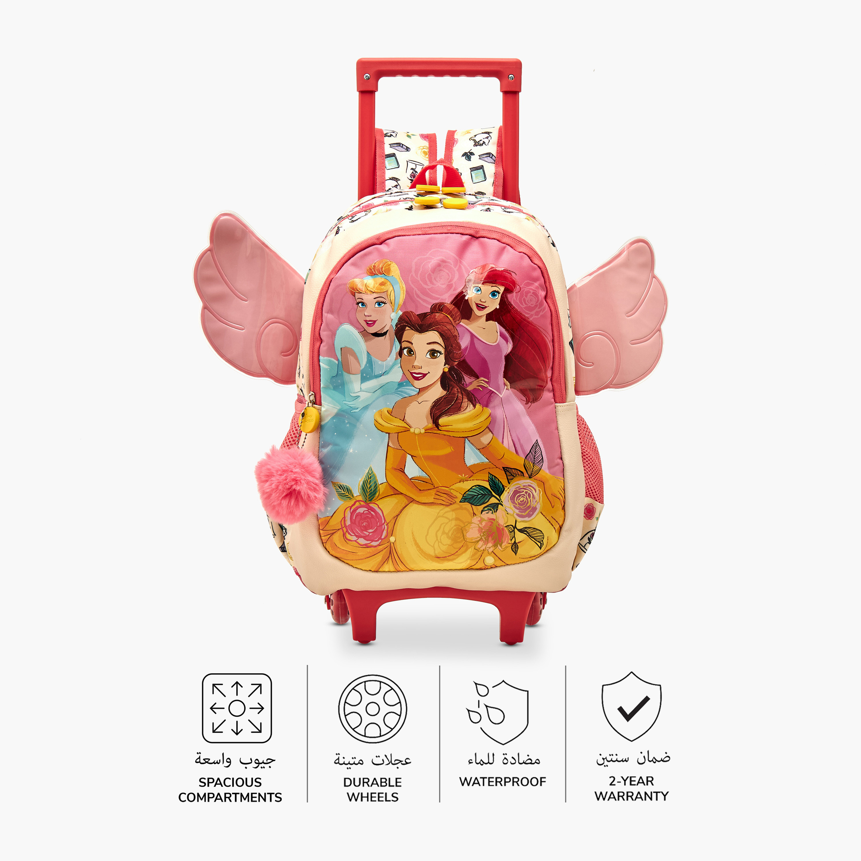 Disney Princess Print Trolley Backpack with Wing Applique and Wheels - 16 inches-school-bagsandbackpacks-trolleybags-image-4