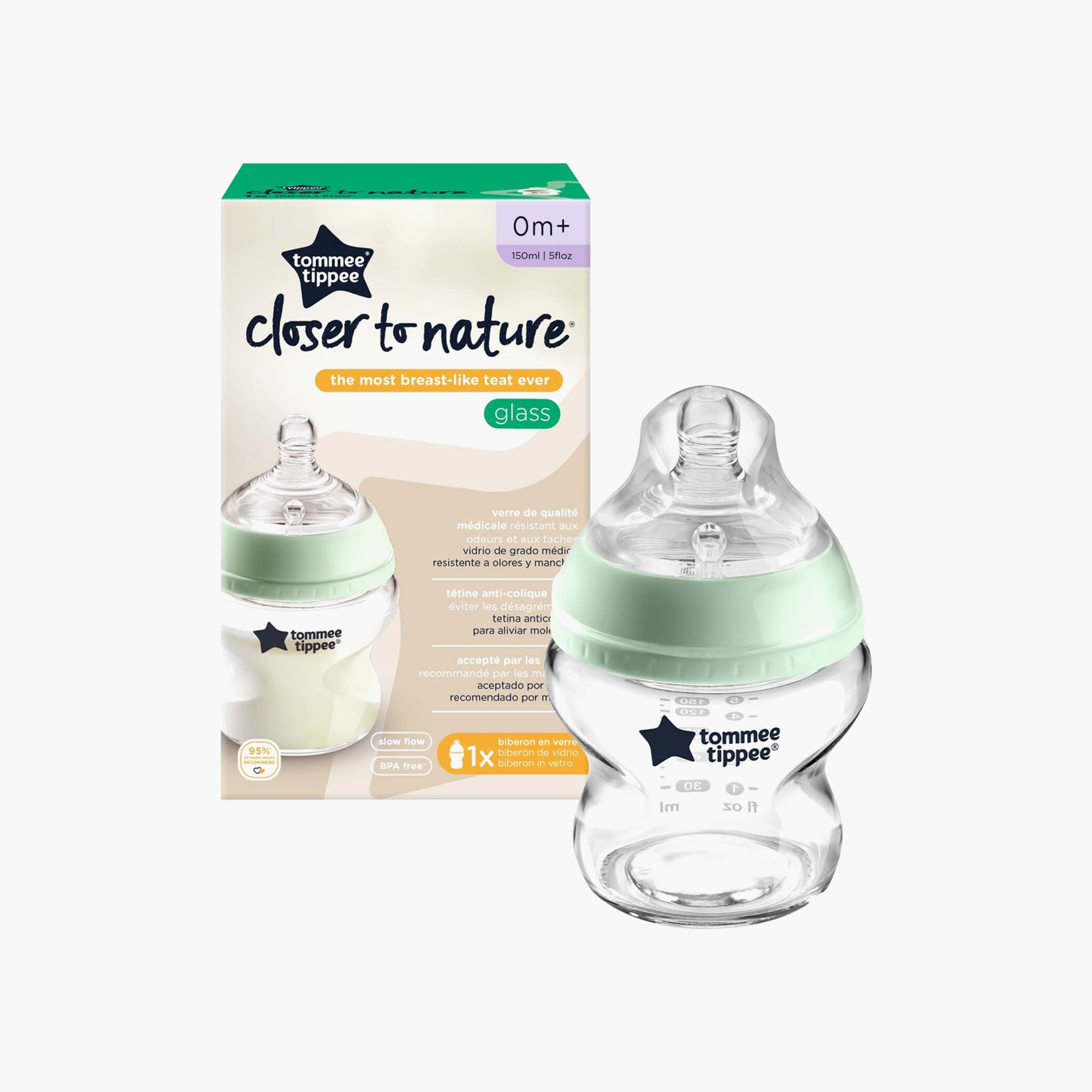 زجاجة رضاعة زجاجية كلوزر تو نيتشر من تومي تيبي - شفافة - 150 مل-baby-feeding-feedingbottles-bottlesandteats-image-1