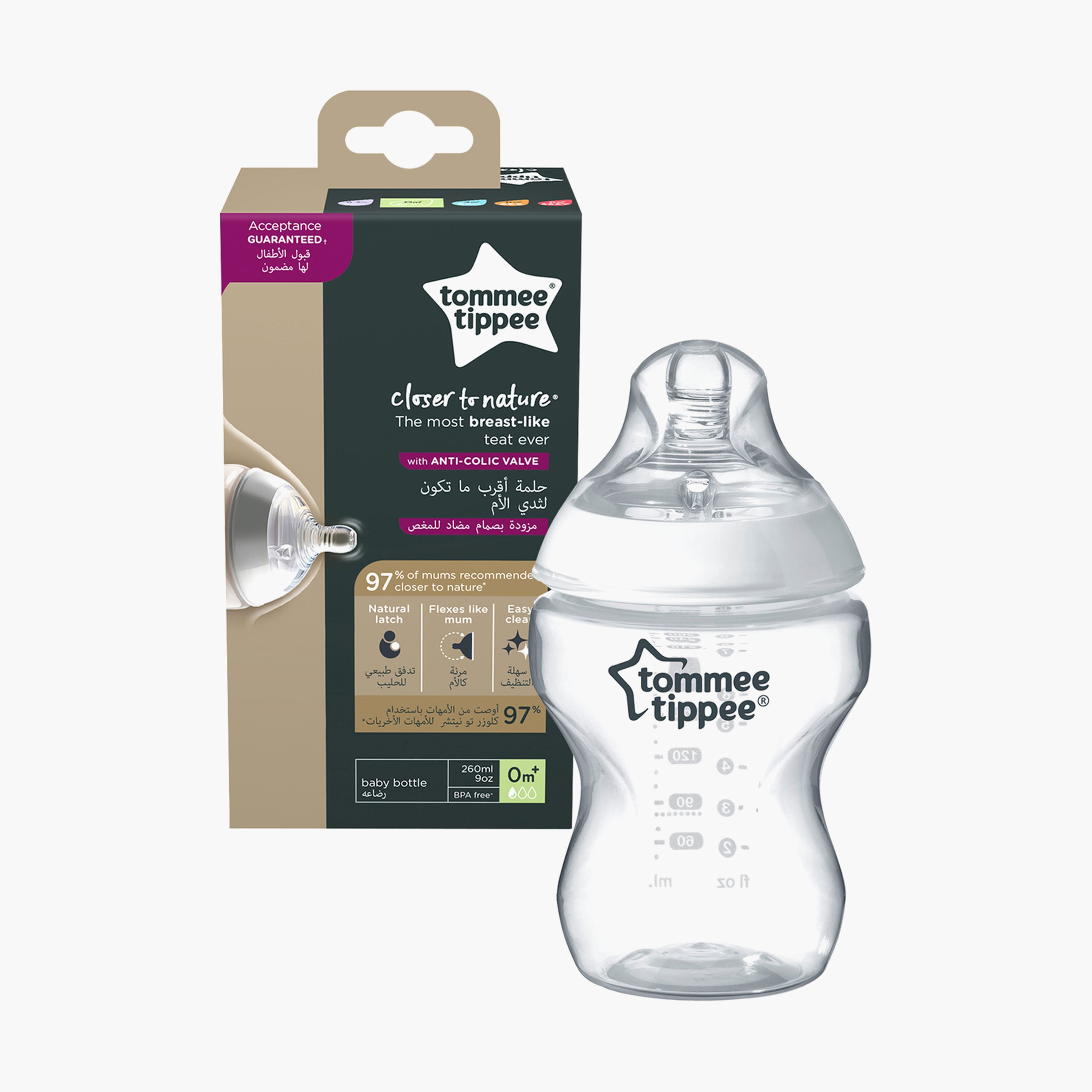 Tommee Tippee Closer To Nature Feeding Bottle - Clear - 260 ml-baby-feeding-feedingbottles-bottlesandteats-image-1