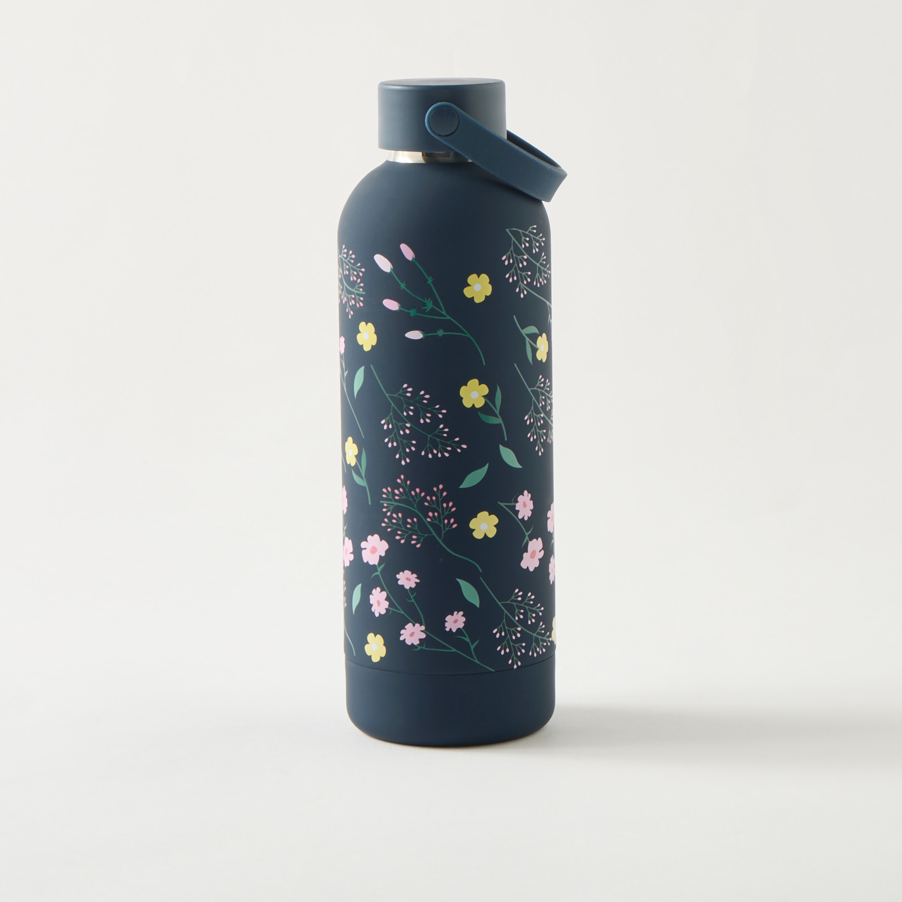 Floral Print Double Wall Stainless Steel Water Bottle with Screw Lid and Handle - 500 ml-school-waterbottles-image-1