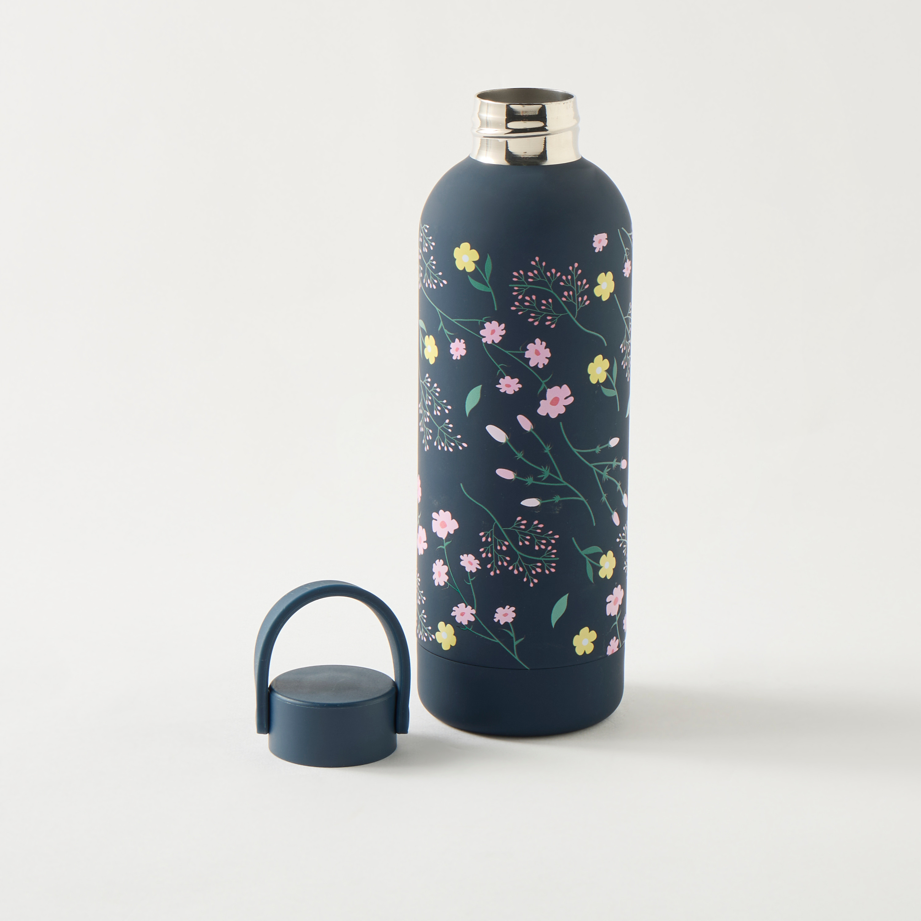 Floral Print Double Wall Stainless Steel Water Bottle with Screw Lid and Handle - 500 ml-school-waterbottles-image-2
