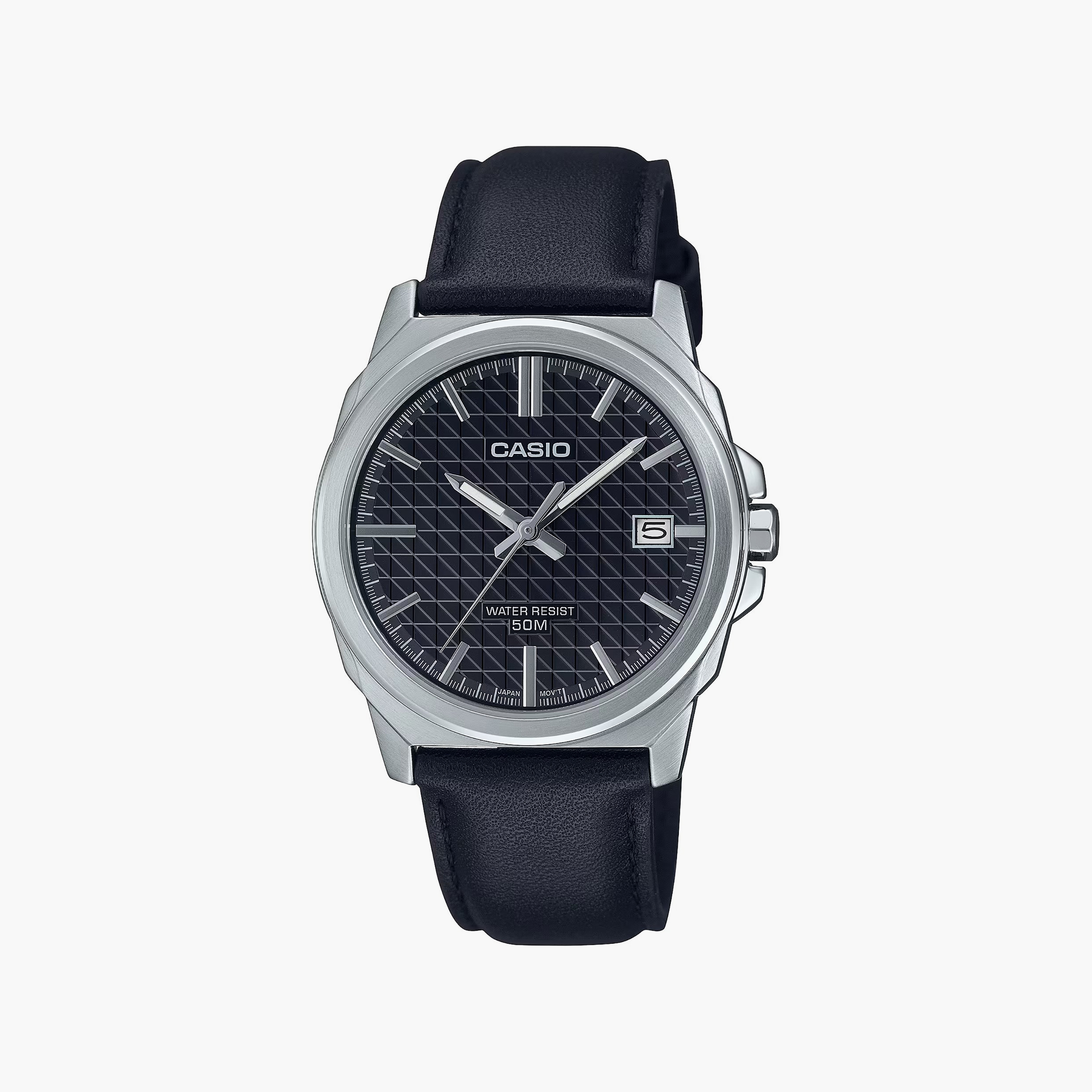 Casio Men's Black Analog Leather Strap Watch | MTP-E720L-1AVDF-men-watchesandjewellery-watches-image-1
