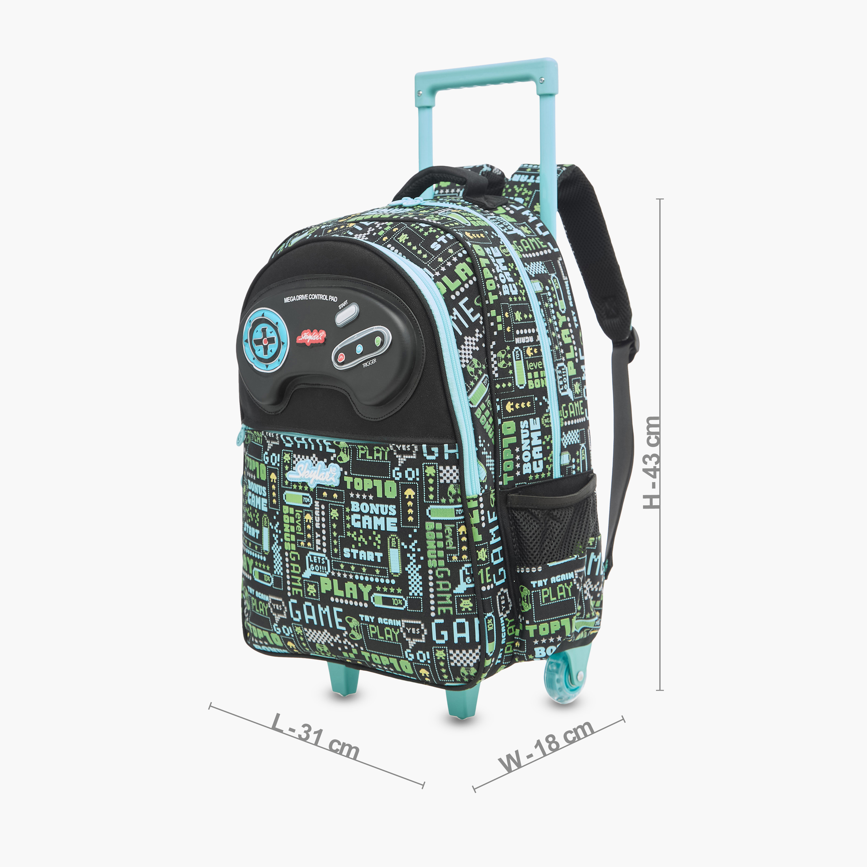 Skylar Game Print 17 inch Trolley Backpack with Retractable Handle - 31x18x43 cms-cpkids-backtoschool-schoolbagsandbackpacks-trolleybags-image-2