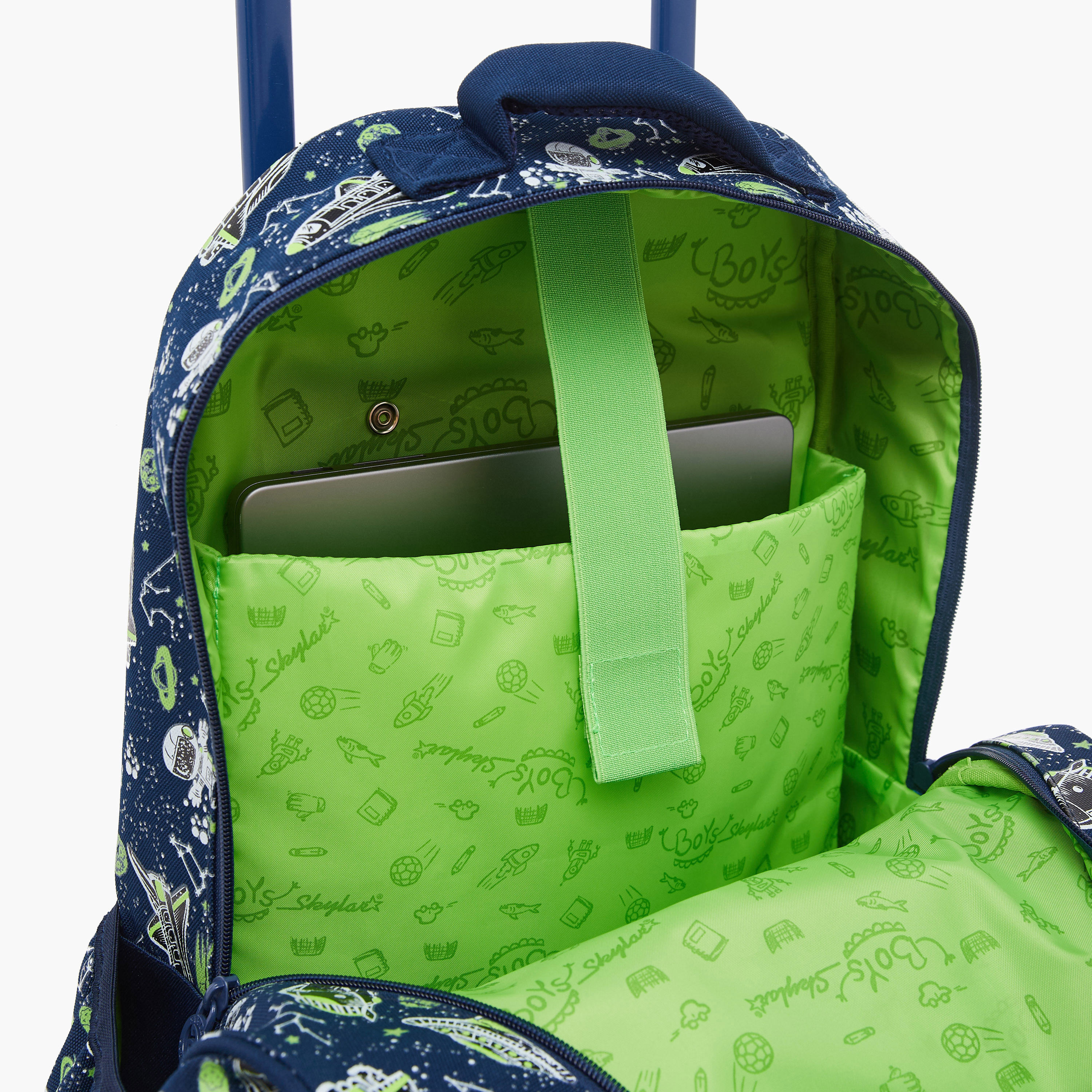 Skylar Glow in the Dark Space Print Trolley Backpack with Adjustable Straps - 17 inches-school-bagsandbackpacks-trolleybags-image-13