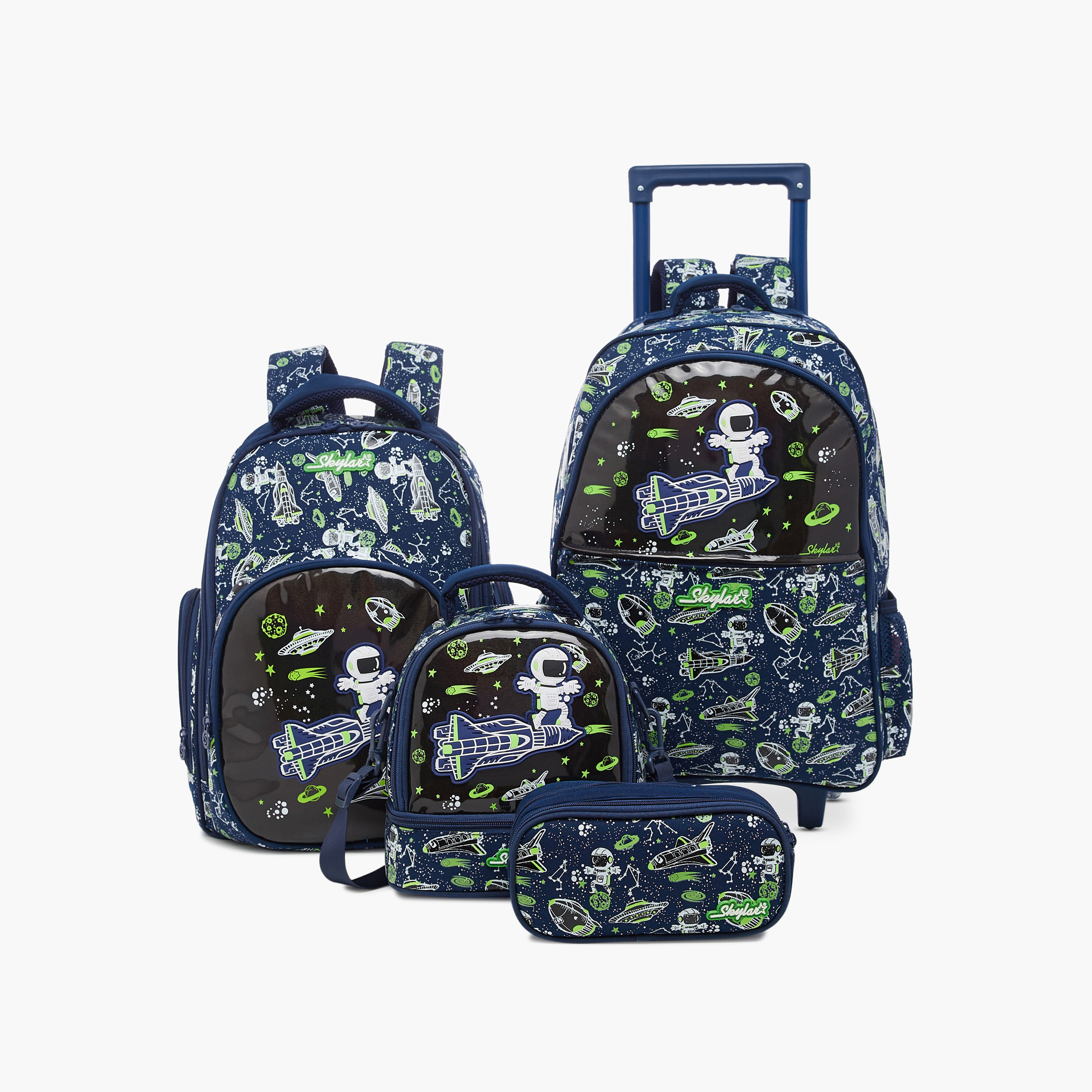 Skylar Glow in the Dark Space Print Trolley Backpack with Adjustable Straps - 17 inches-school-bagsandbackpacks-trolleybags-image-14