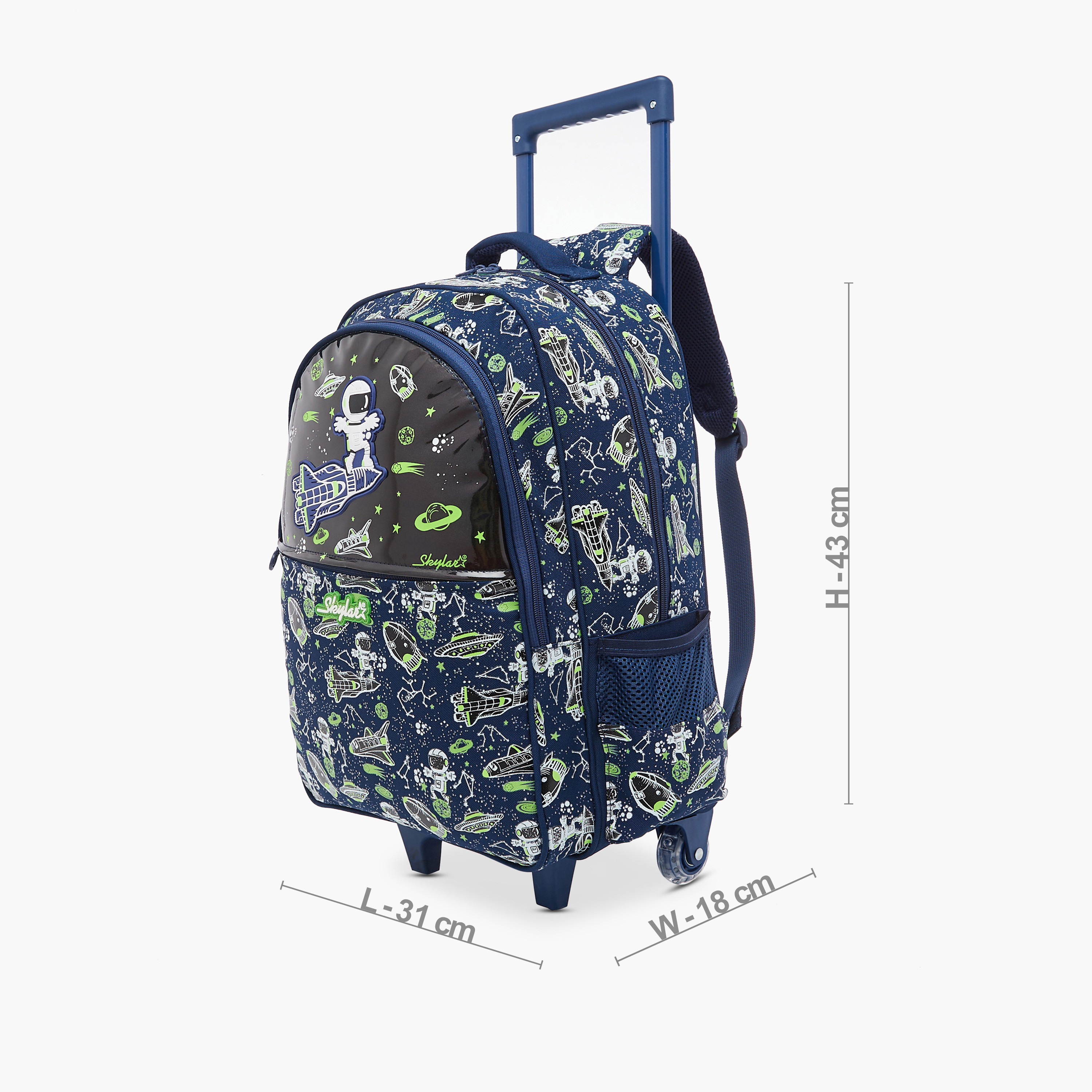 Skylar Glow in the Dark Space Print Trolley Backpack with Adjustable Straps - 17 inches-school-bagsandbackpacks-trolleybags-image-2
