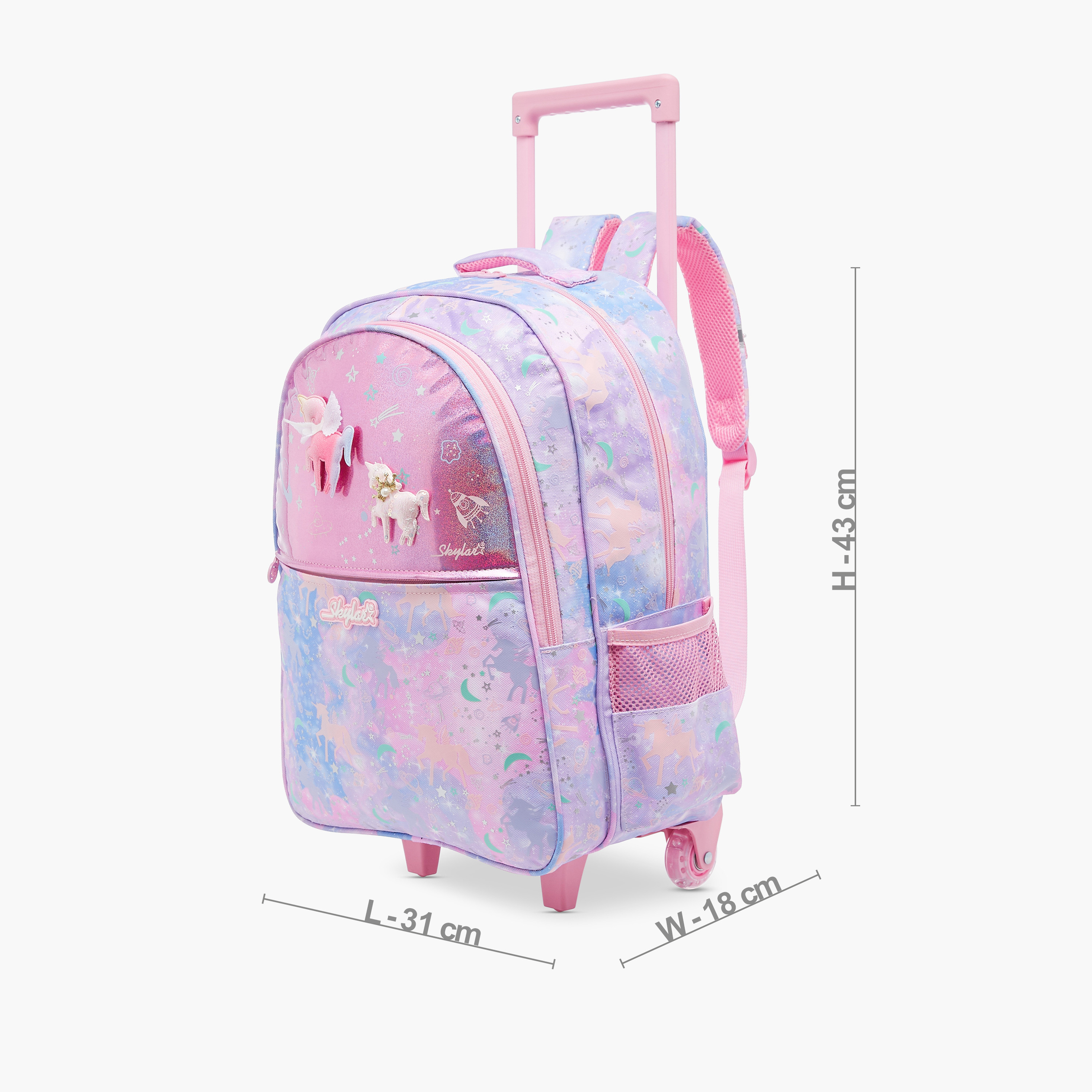 Skylar Unicorn Applique 17-Inch Trolley Backpack with Adjustable Straps - 31x18x43 cms-cpkids-backtoschool-schoolbagsandbackpacks-trolleybags-image-2