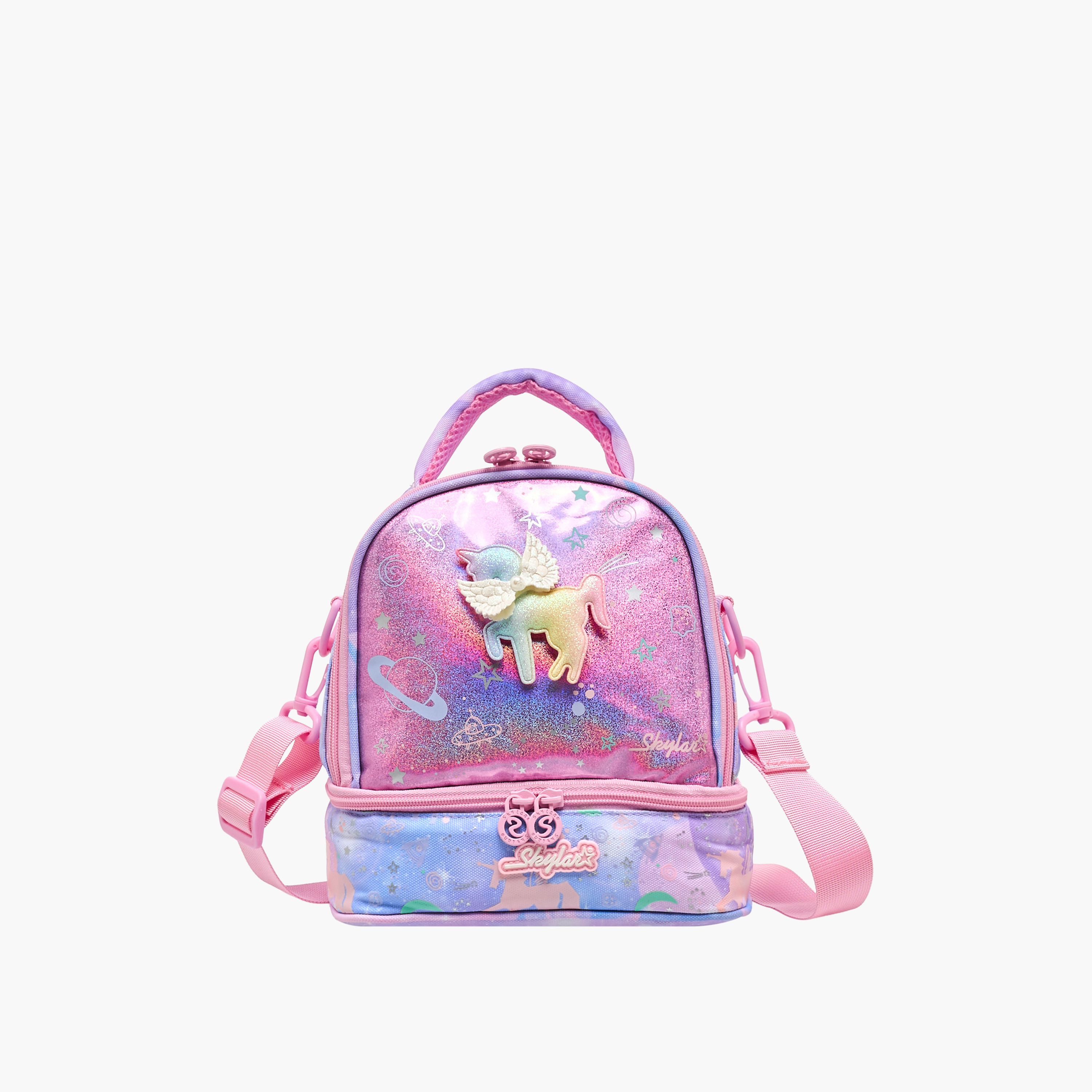 Skylar Unicorn Applique Lunch Bag with Zip Closure and Adjustable Straps-school-lunchessentials-lunchbags-image-1