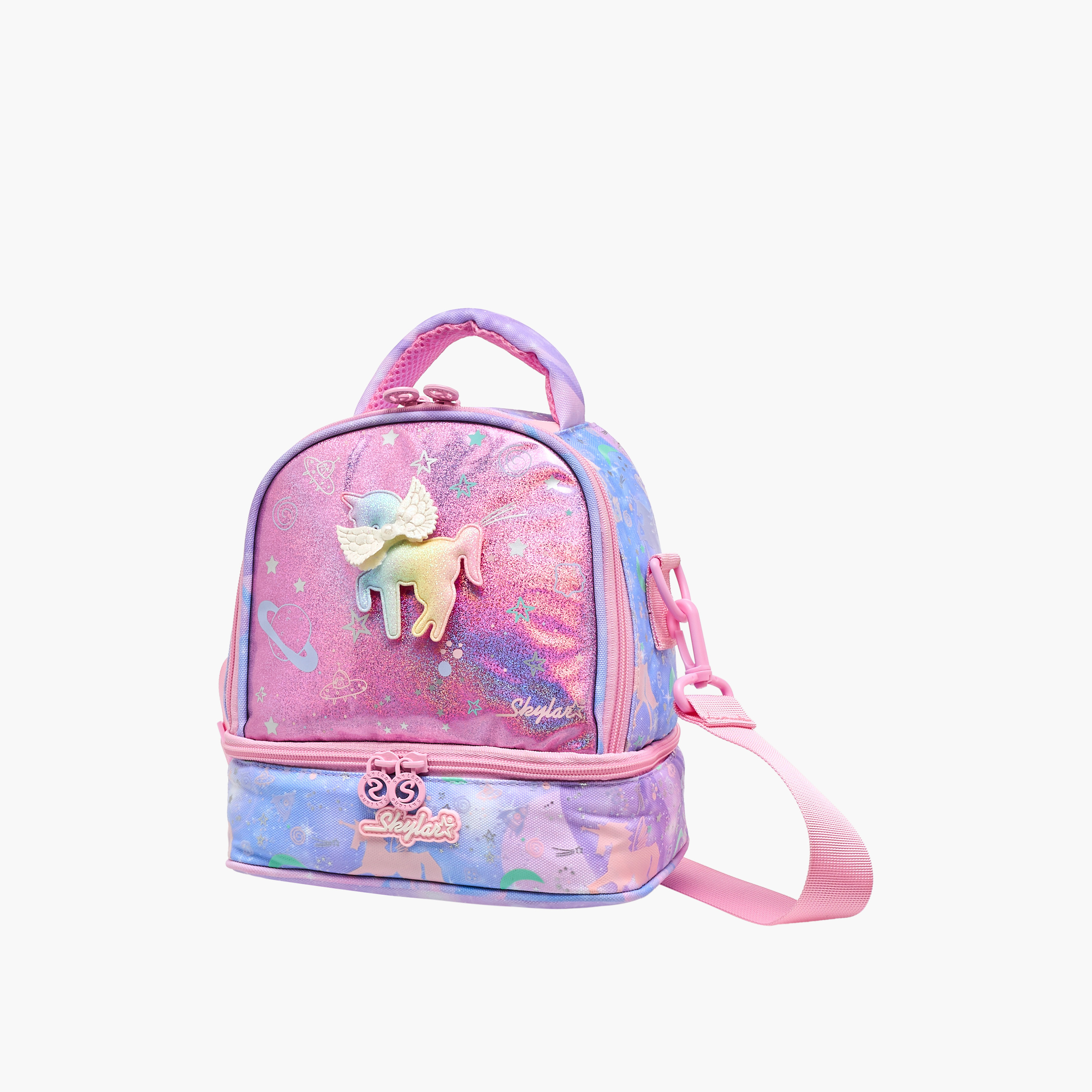 Skylar Unicorn Applique Lunch Bag with Zip Closure and Adjustable Straps-school-lunchessentials-lunchbags-image-2