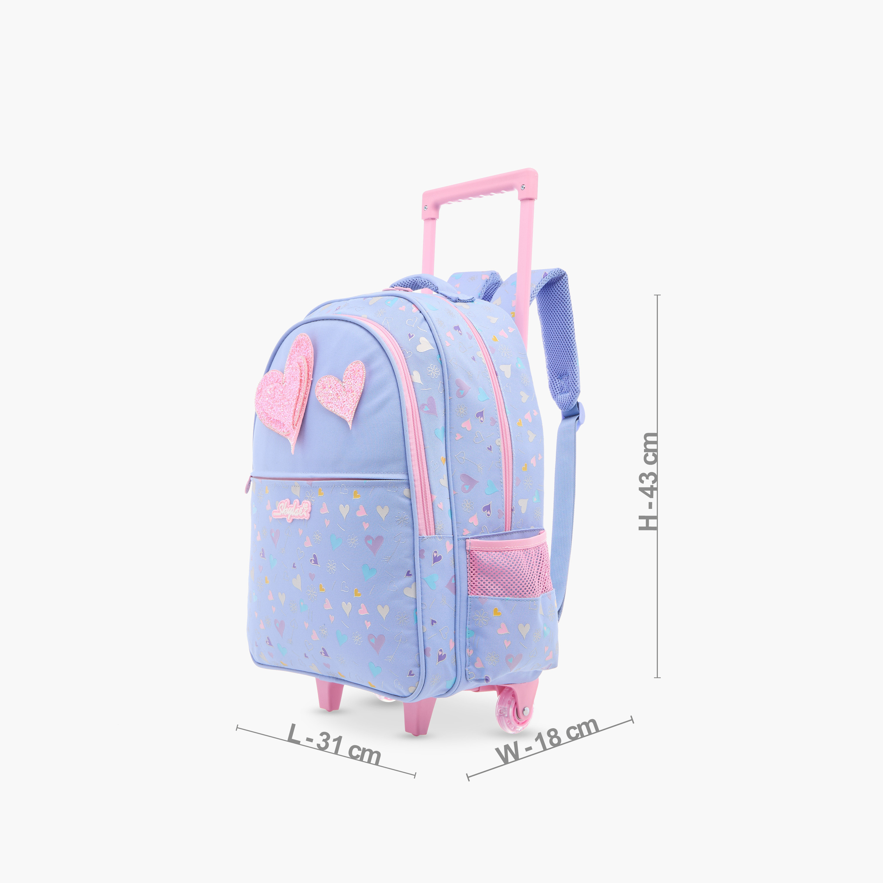 Skylar Heart Applique 17-Inch Trolley Backpack with Retractable Handle - 31x18x43 cms-school-bagsandbackpacks-trolleybags-image-2