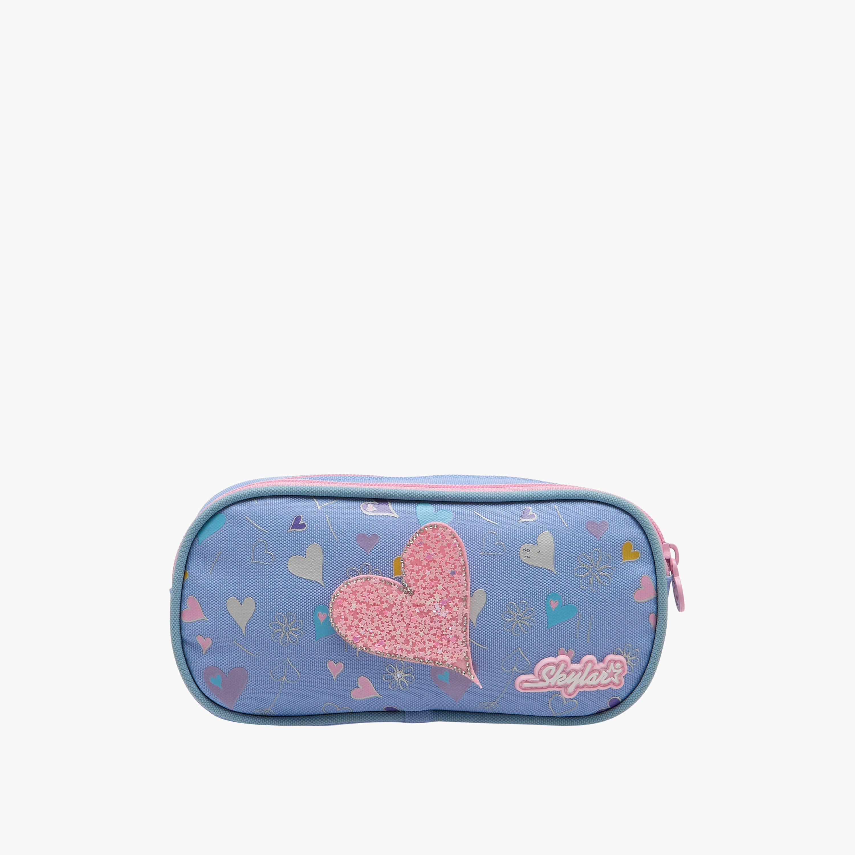 Skylar Heart Print 2-Compartment Pencil Pouch with Zip Closure-school-stationery-pencilcases-image-1