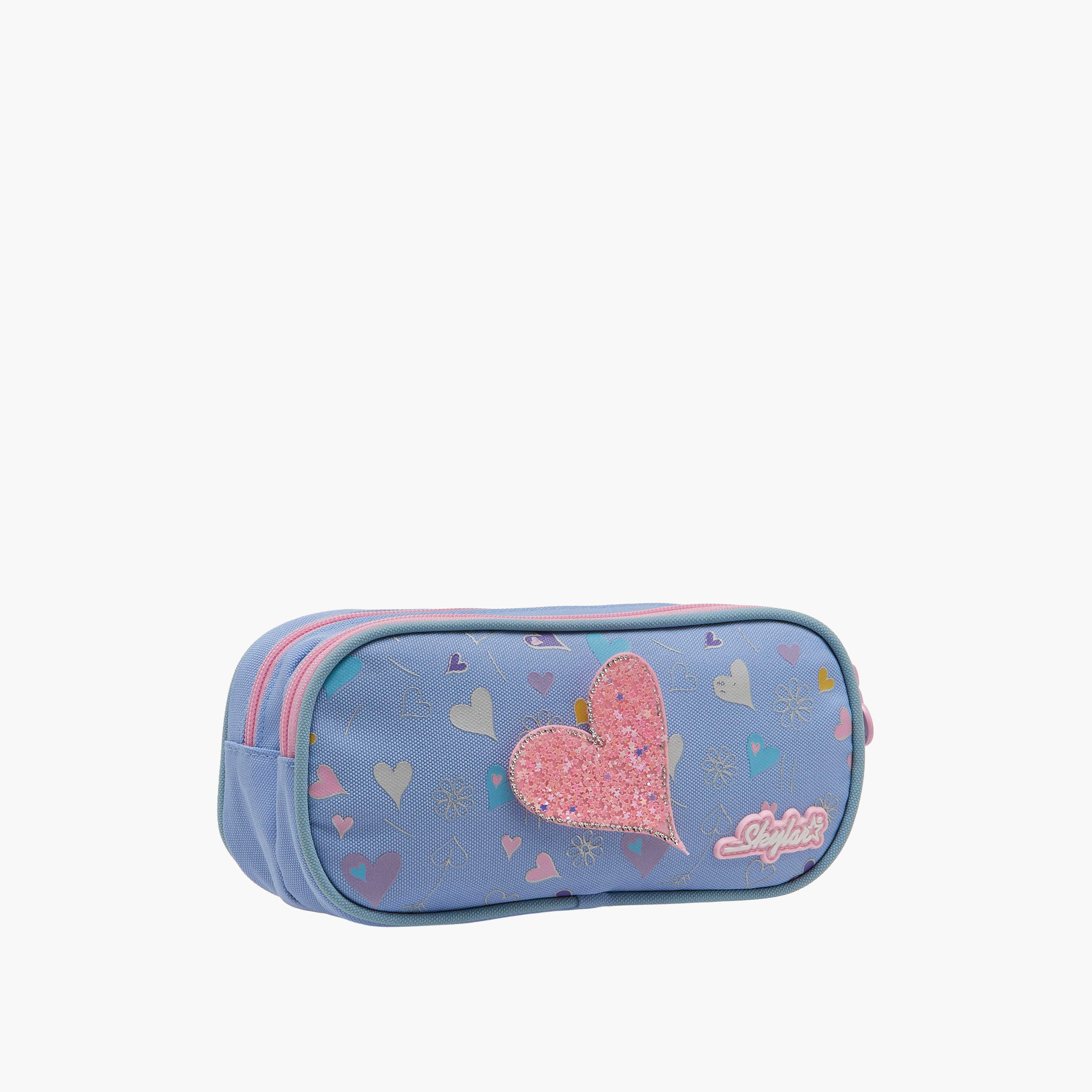 Skylar Heart Print 2-Compartment Pencil Pouch with Zip Closure-school-stationery-pencilcases-image-2