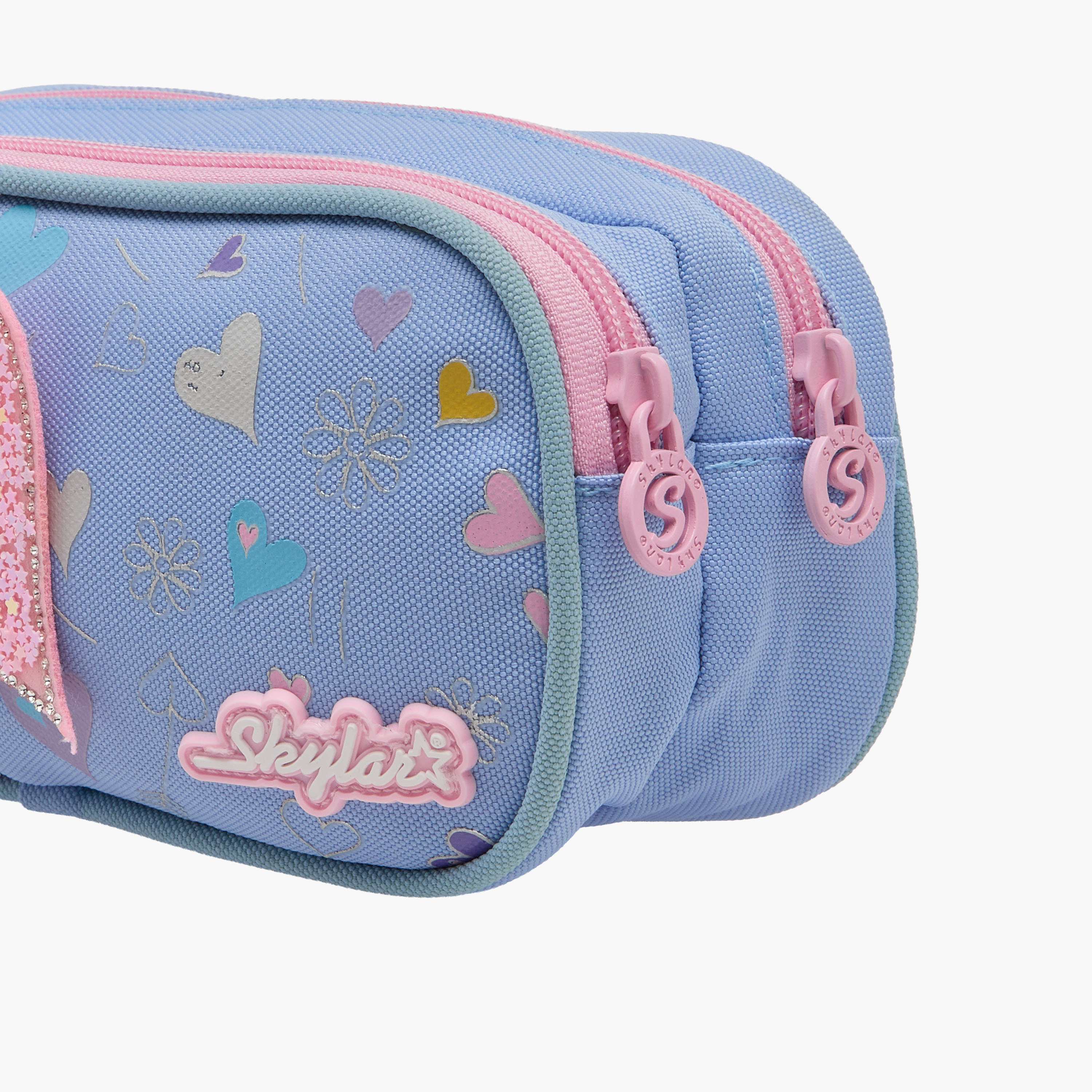 Skylar Heart Print 2-Compartment Pencil Pouch with Zip Closure-school-stationery-pencilcases-image-4