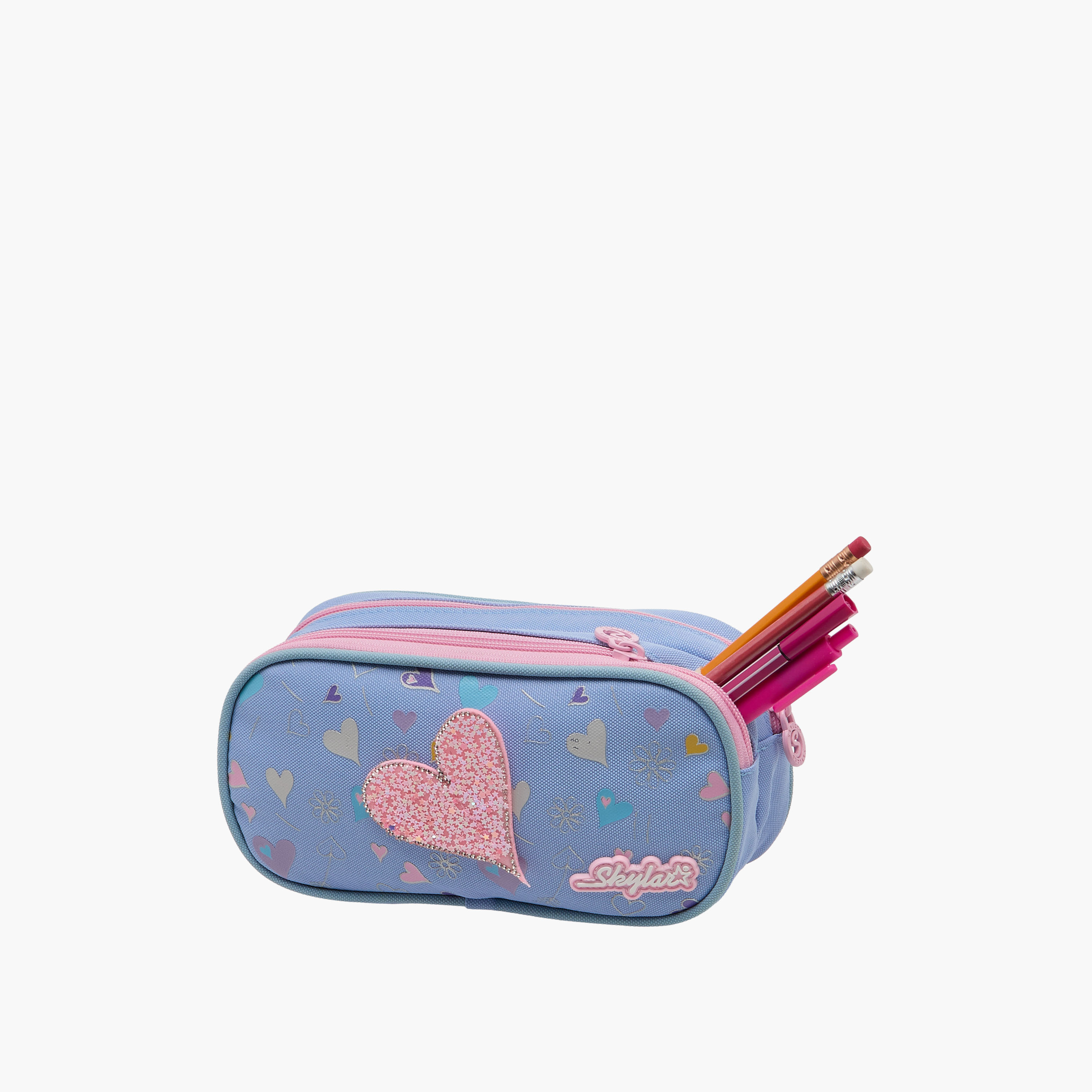 Skylar Heart Print 2-Compartment Pencil Pouch with Zip Closure-school-stationery-pencilcases-image-5