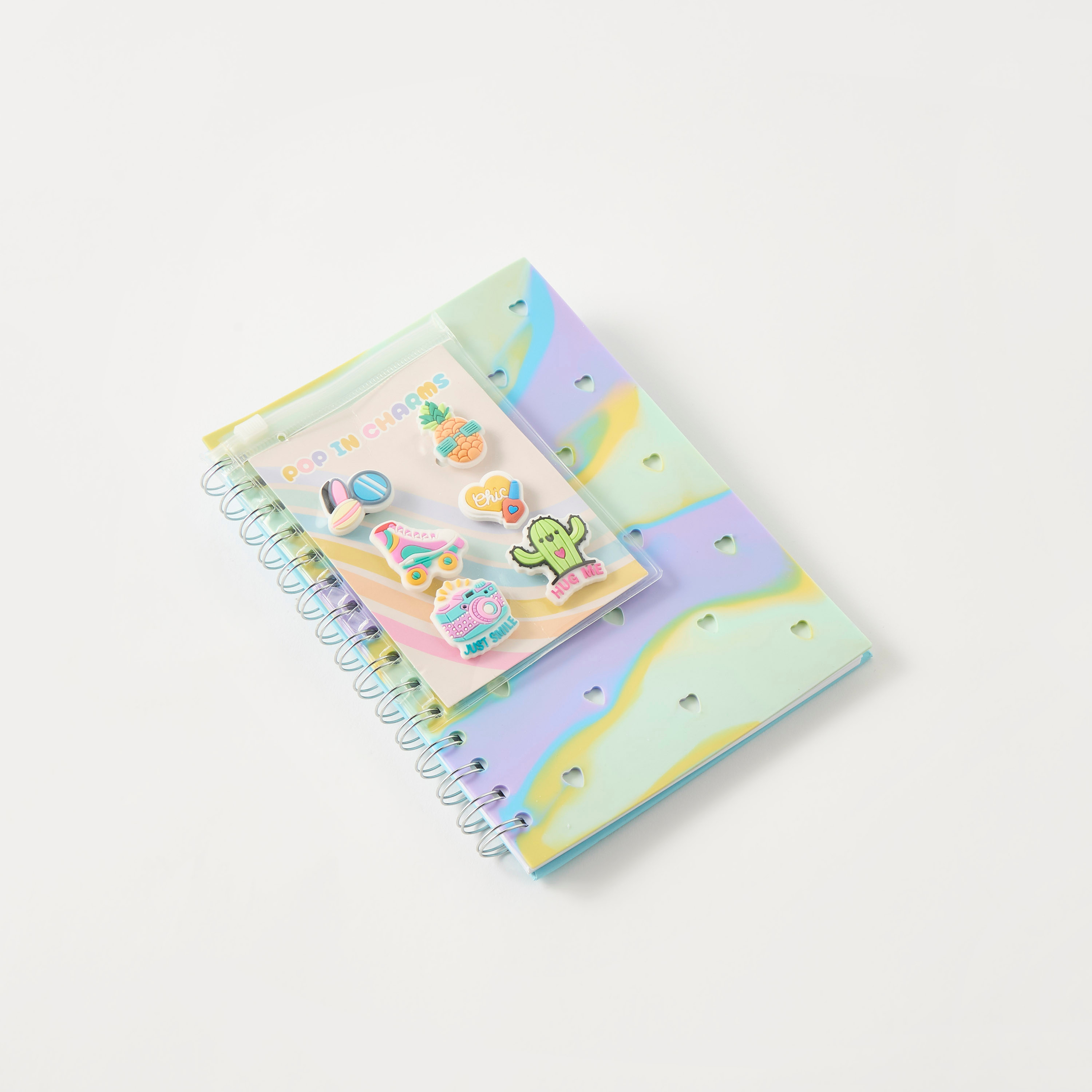 Heart Textured Spiral Ruled A5 Notebook with 6 Jibbitz Charms-school-stationery-notebooks-image-1