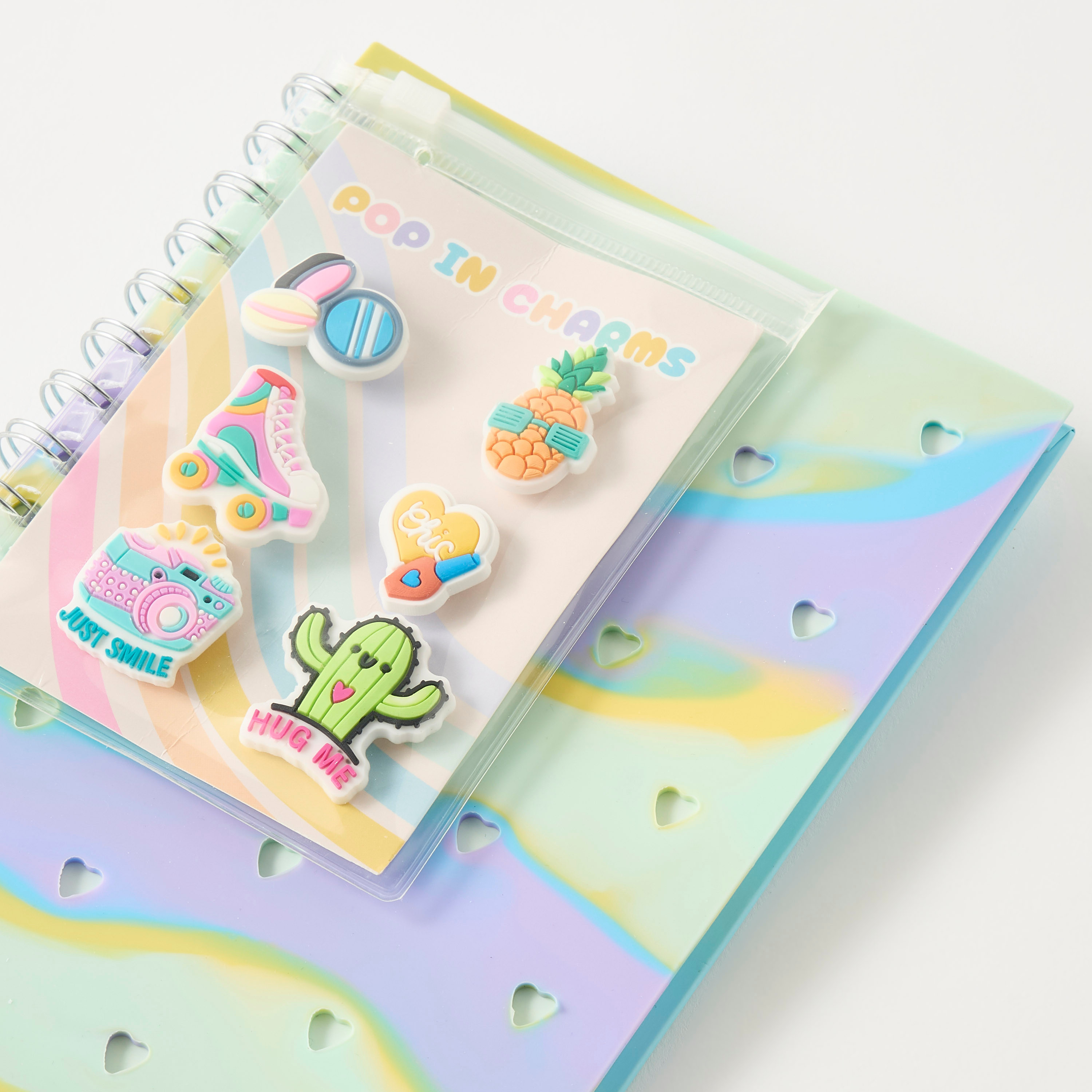 Heart Textured Spiral Ruled A5 Notebook with 6 Jibbitz Charms-school-stationery-notebooks-image-2